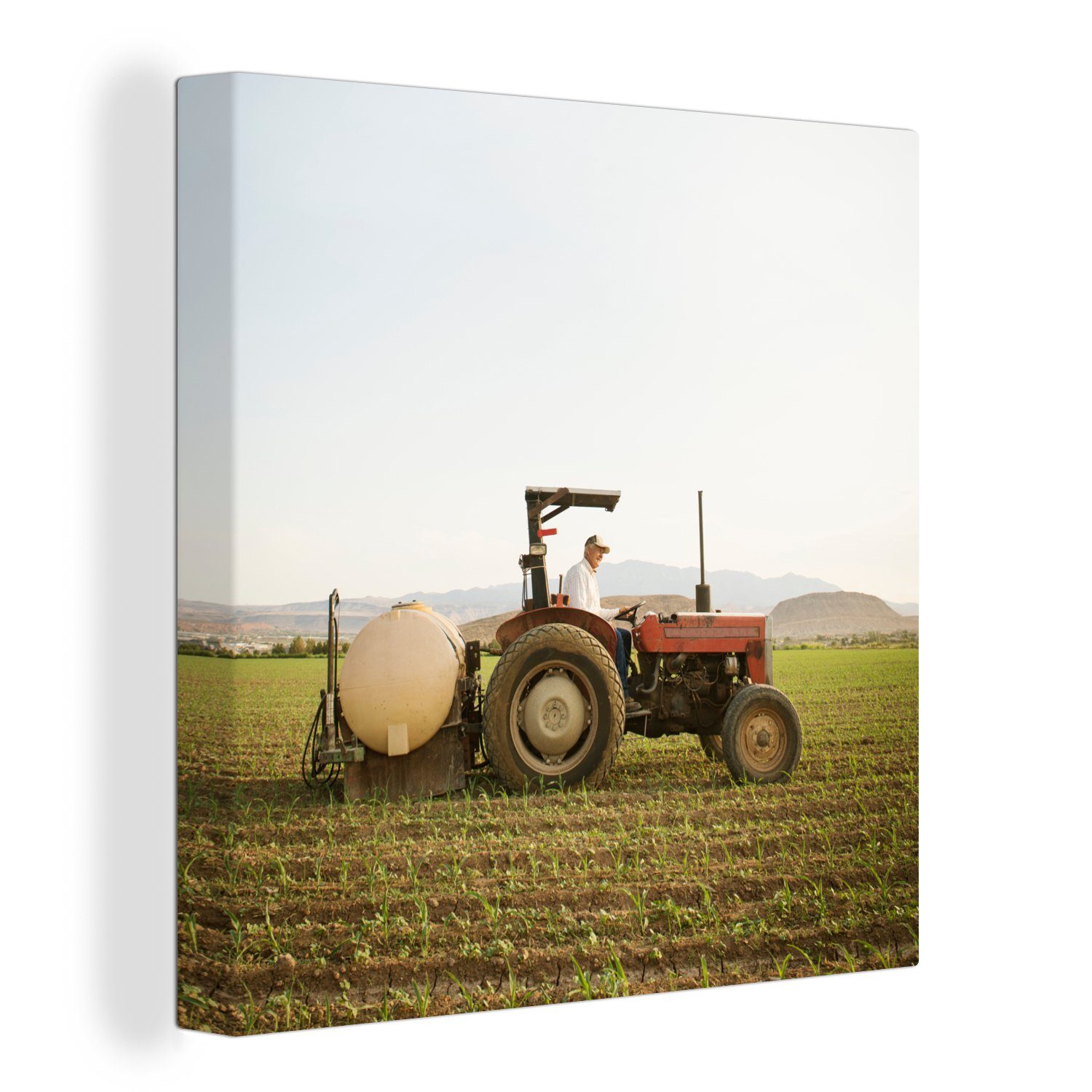 OneMillionCanvasses® Leinwandbild Traktor - Landwirt - Berg, (1 St), Leinwand Bilder für Wohnzimmer Schlafzimmer