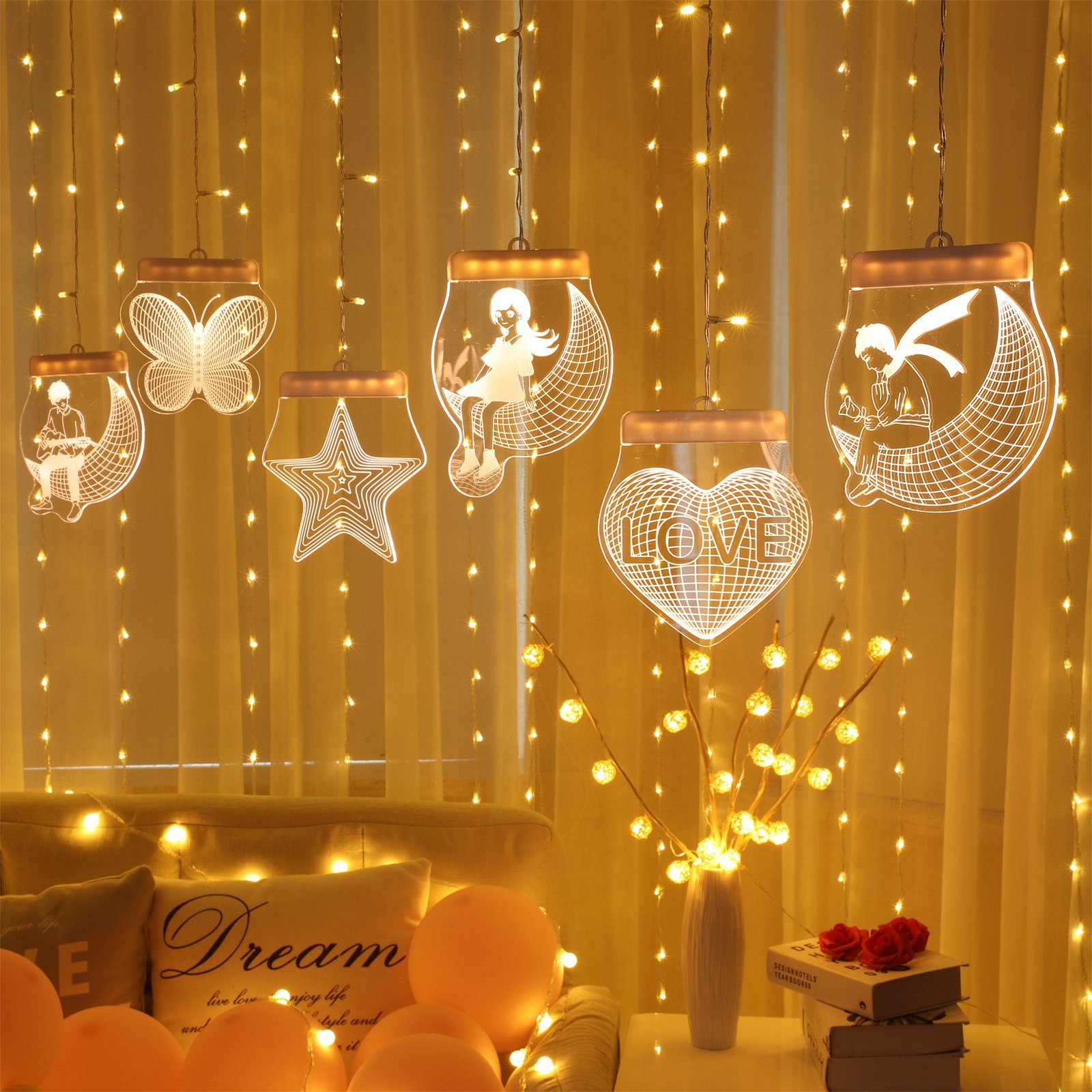 Innen LED Warmweiß Fernbedienungen, Deko Weihnachten mit Sunicol Dimmbare Lichtervorhang, LED-Lichterkette Hochzeit Twinkle Licht, Party Timer