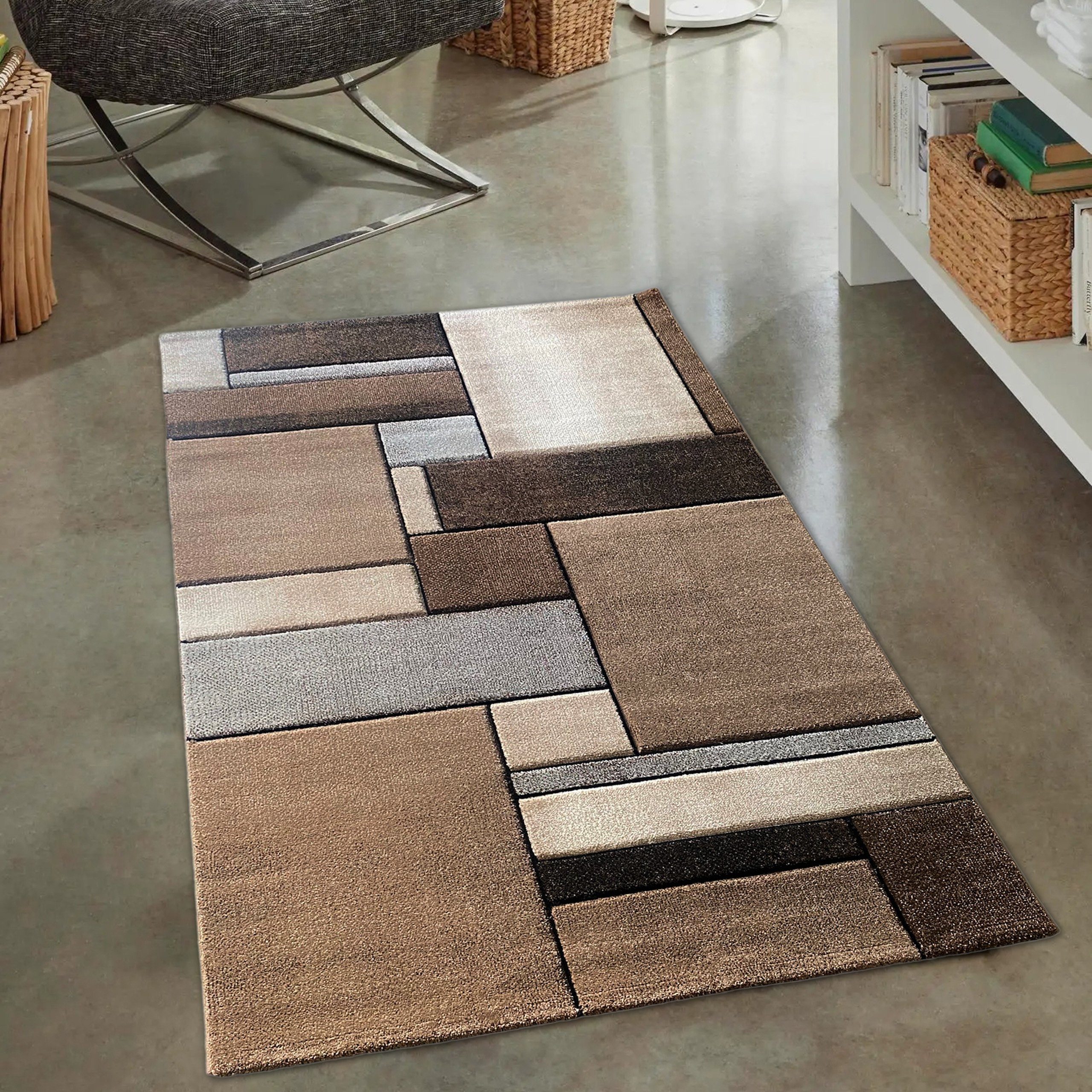 Carpetia Teppich Modern abstrakter Designerteppich mit Rechtecken in beige, günstig online kaufen