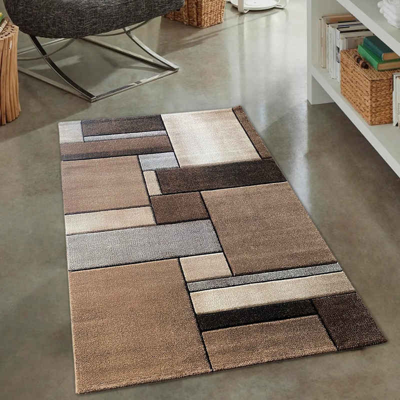 Teppich Modern abstrakter Designerteppich mit Rechtecken in beige, Carpetia, rechteckig, Höhe: 13 mm