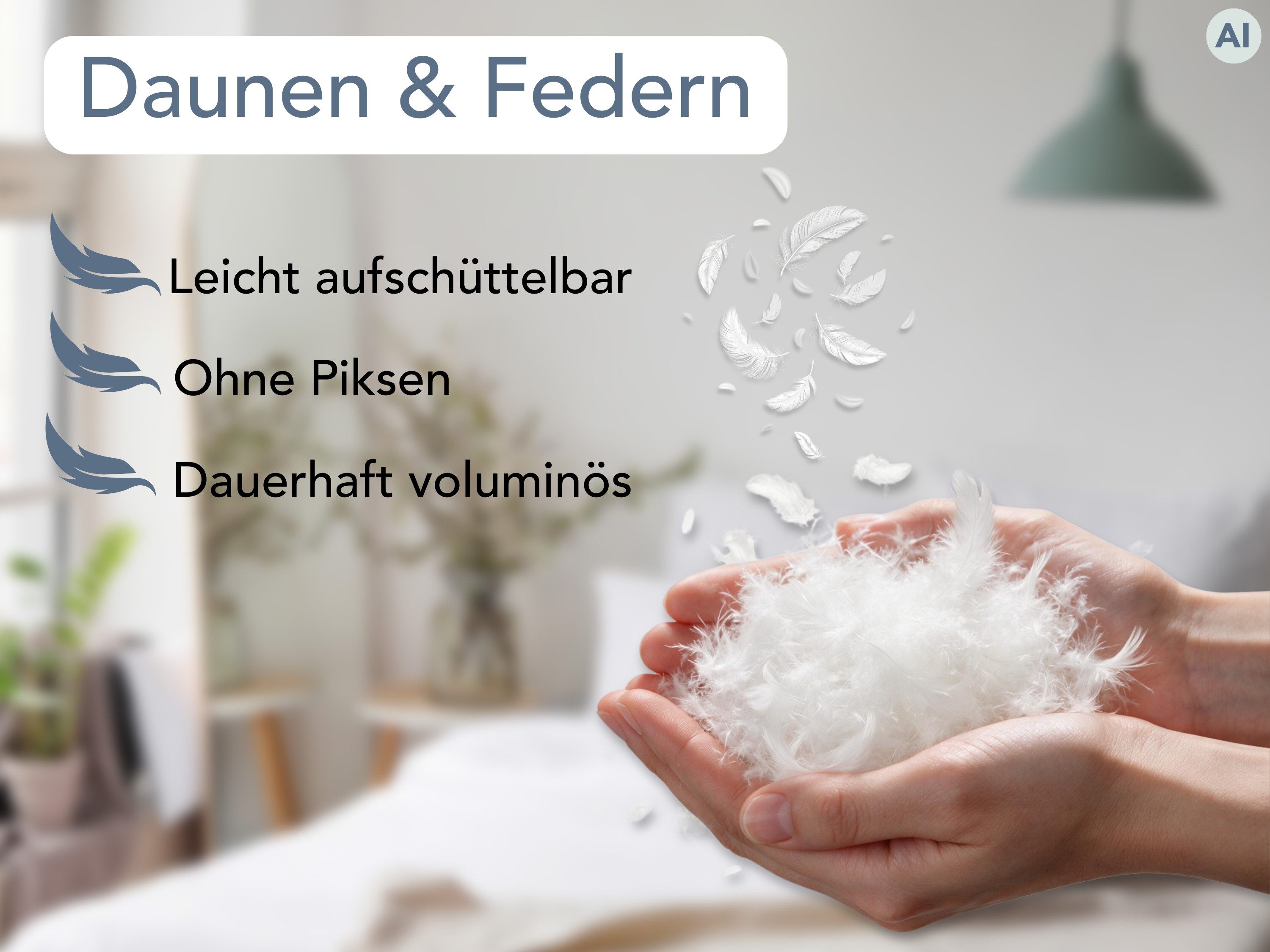 XDREAM Daunenkissen Premium, Kopfkissen 40x80 cm und 80x80 cm, entwickelt in Deutschland, Füllung: Daunen und Federn, Bezug: 100% Baumwolle, Rückenschläfer, Sei – Bild 4 von 5