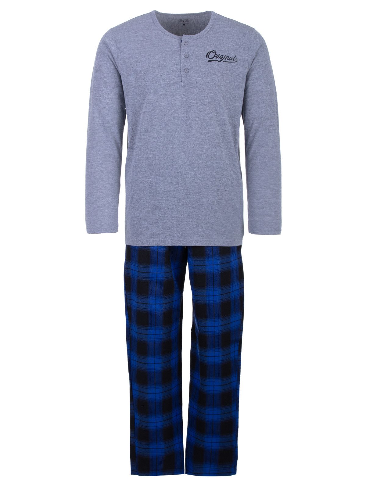 Henry Terre Schlafanzug Pyjama Set Langarm - karierte Hose günstig online kaufen