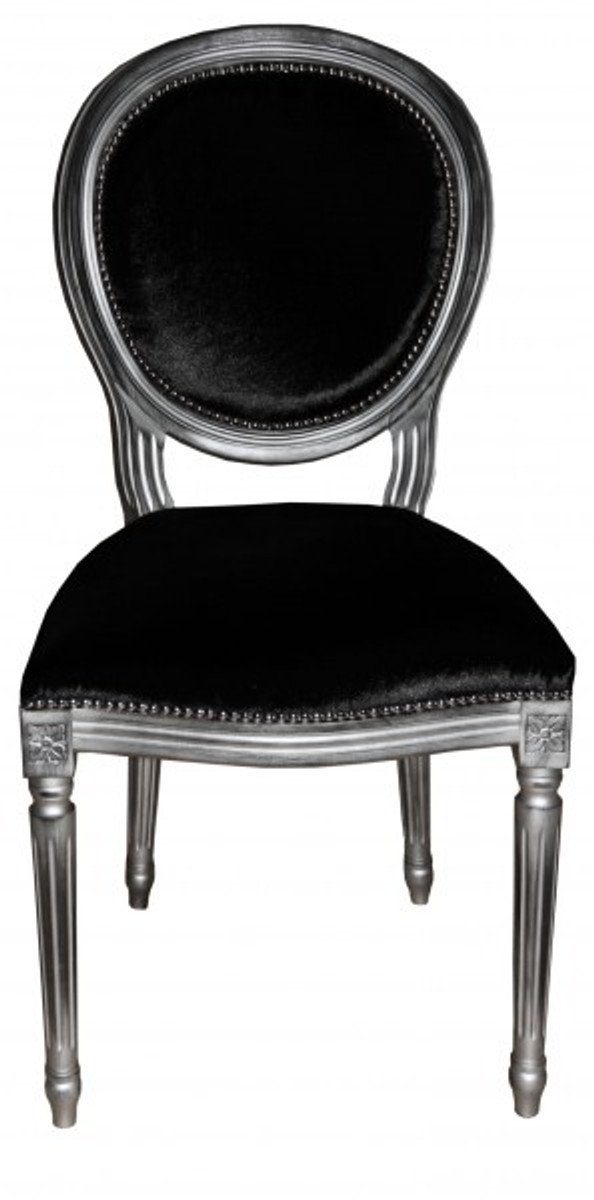 Casa Padrino Esszimmerstuhl Barock Esszimmer Stuhl Schwarz / Silber - Designer Stuhl - Luxus Qualität