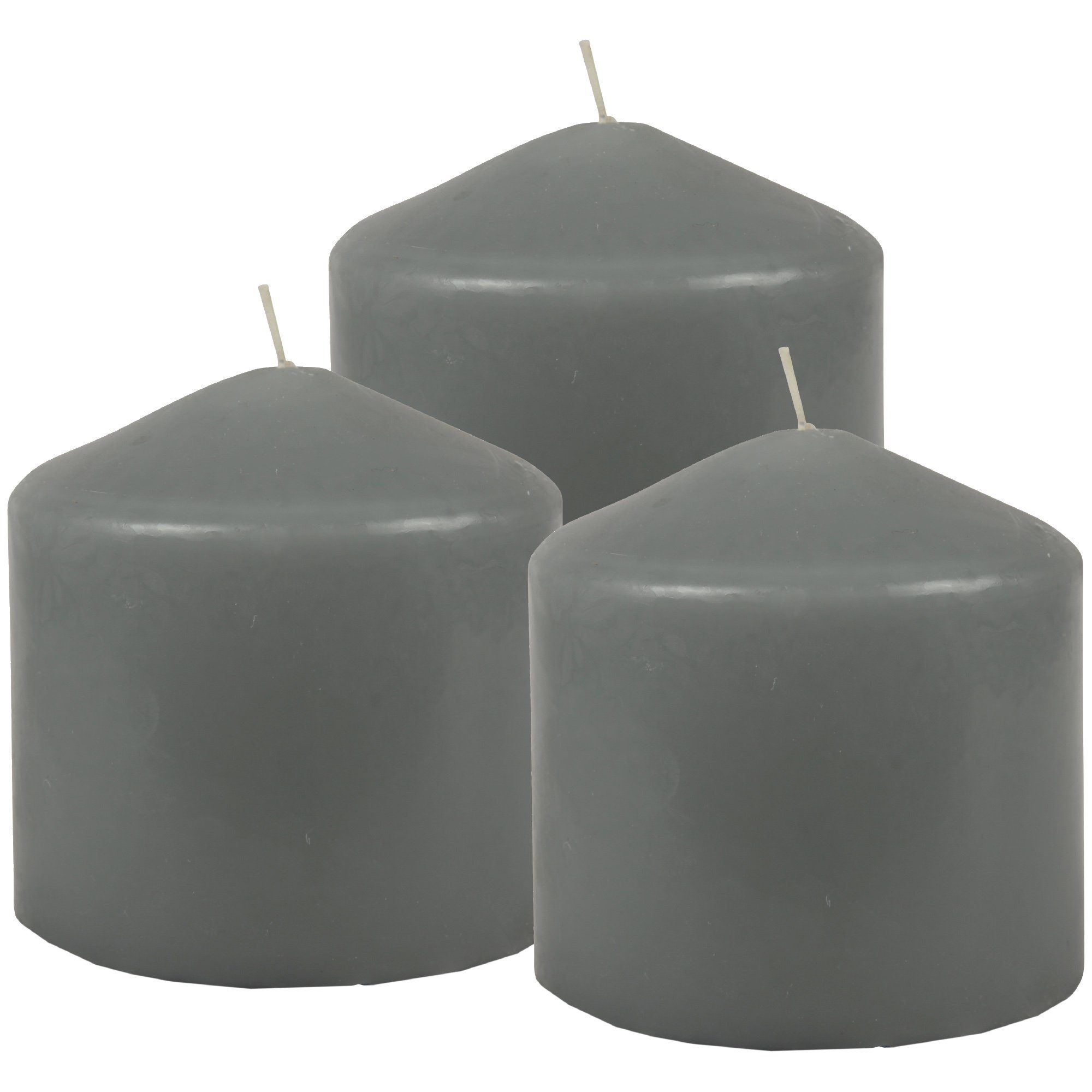 HS Candle Stumpenkerze Blockkerze (3-tlg), Wachskerzen Ø8cm x 8cm - Kerze in vielen Farben Grau
