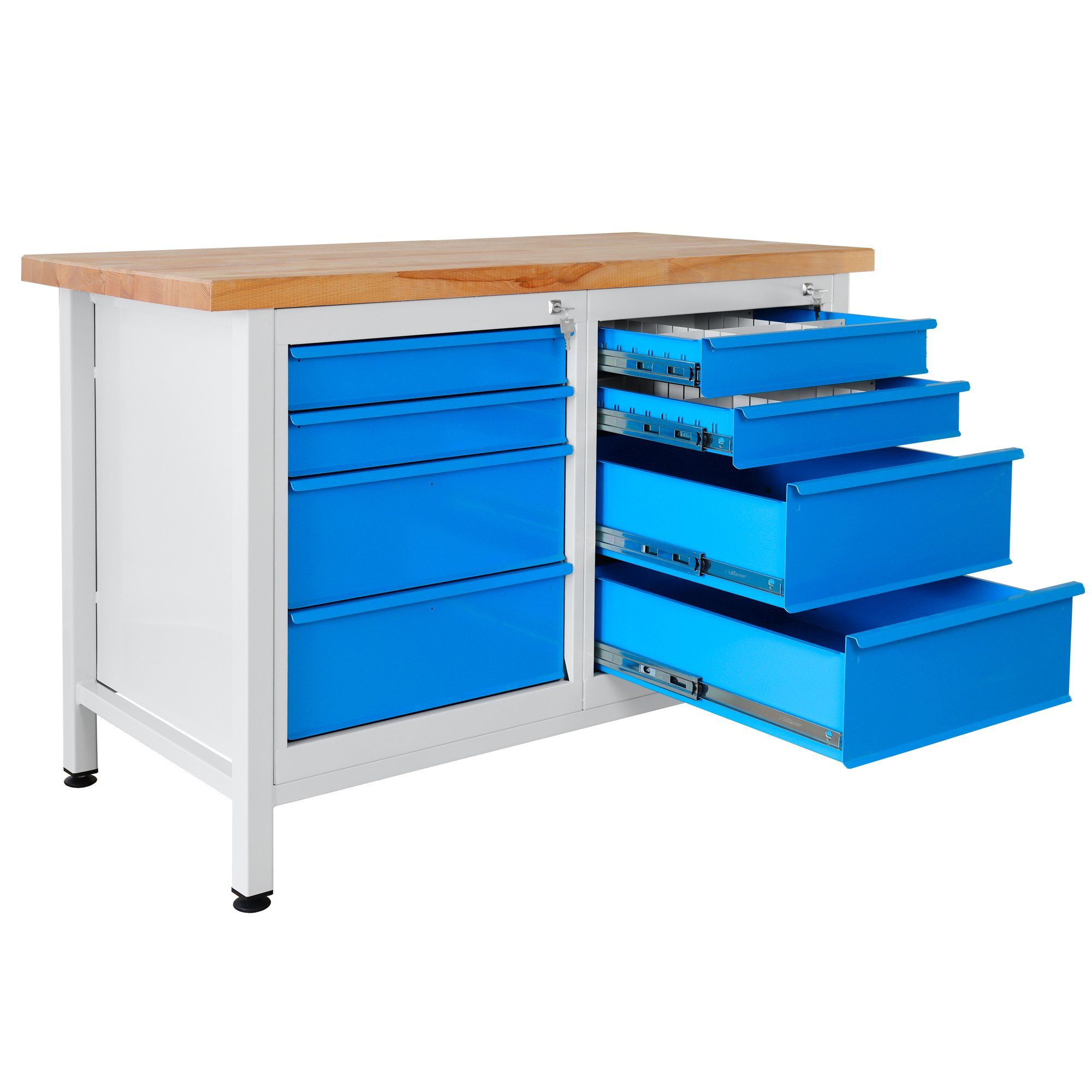 ADB Werkbank mit Holz Arbeitsplatte und 8 Schubladen B 1200 x T 600 x H 840