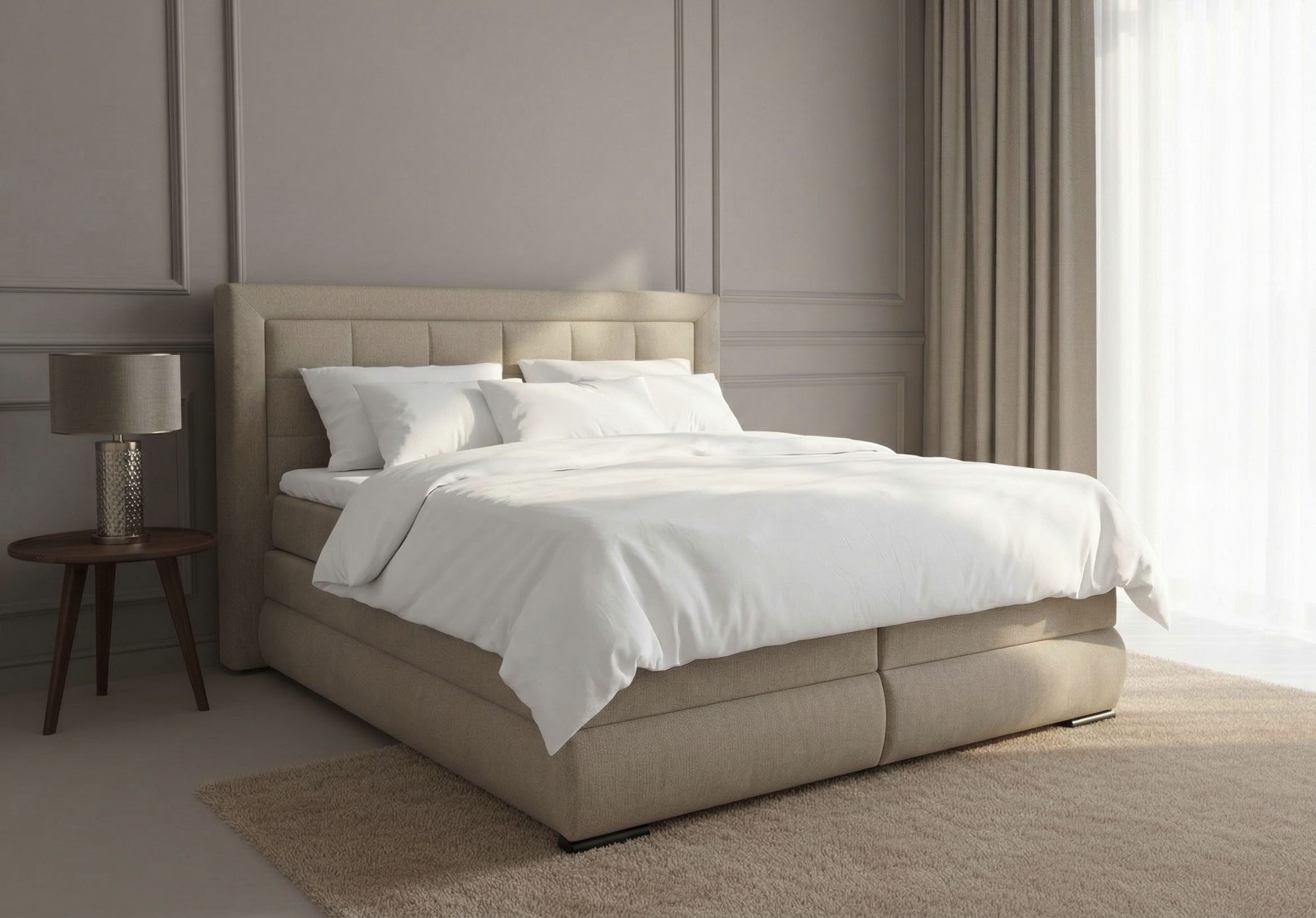 OTTO home Boxspringbett MIVVA mit Bettkasten, mit Taschenfederkernmatratze H3, H3/H4 mix, H4 (mit hochwertigem Strukturstoff, wahlweise mit LED-Leuchten), mit K – Bild 4 von 5
