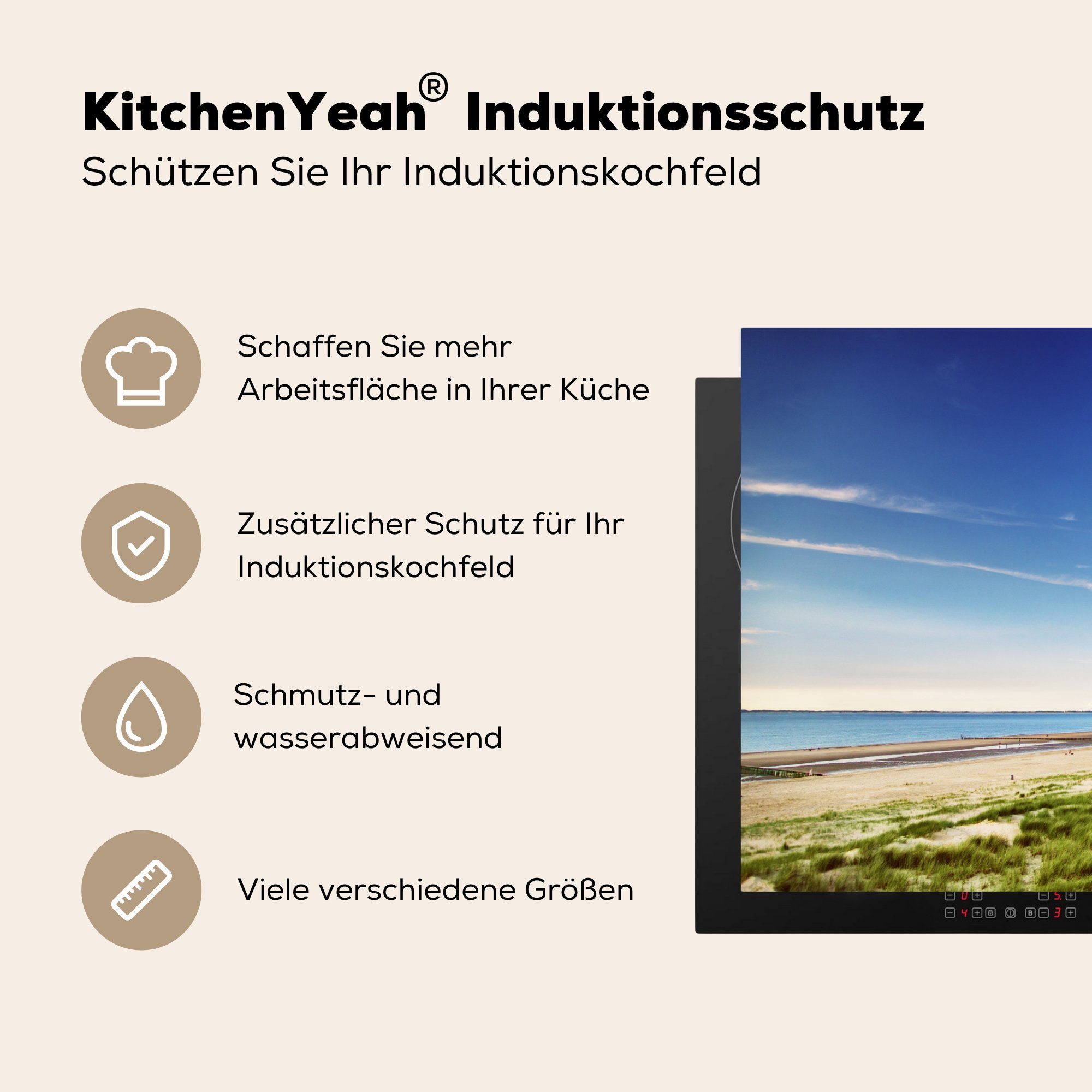Induktionskochfeld küche, Strand Vinyl, Grün, die - (1 cm, für Herdblende-/Abdeckplatte - Düne Ceranfeldabdeckung MuchoWow Schutz 81x52 tlg),