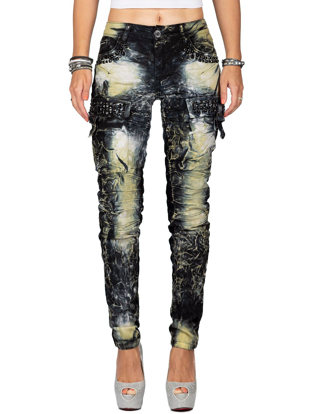 Cipo & Baxx Slim-fit-Jeans Cipo & Baxx Damen Jeans BA-WD398 Slim Fit Jeans-Hose  im extravaganten Look