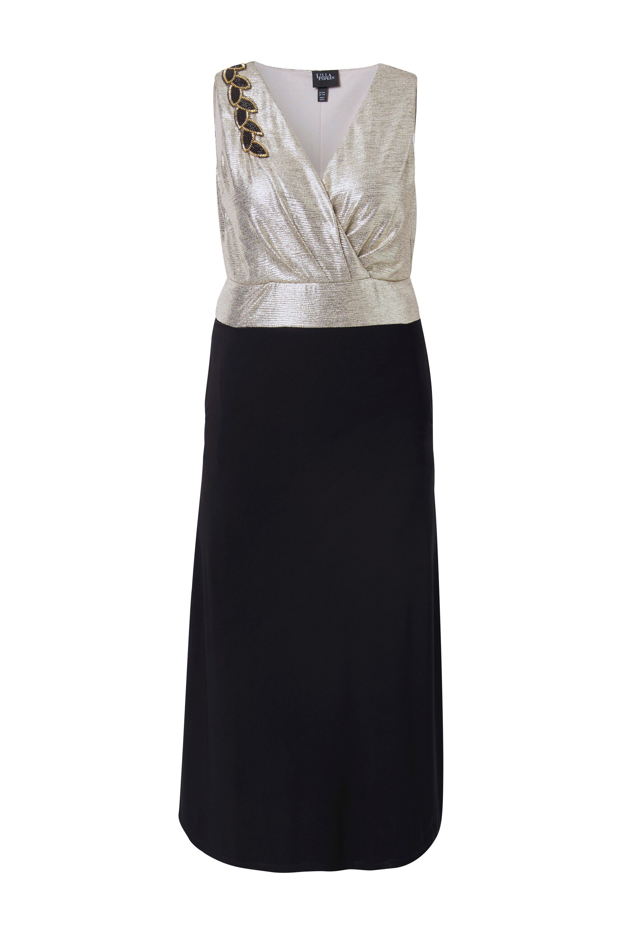 Ulla Popken Cocktailkleid Maxikleid Glitter Stickerei V-Ausschnitt ärmellos günstig online kaufen