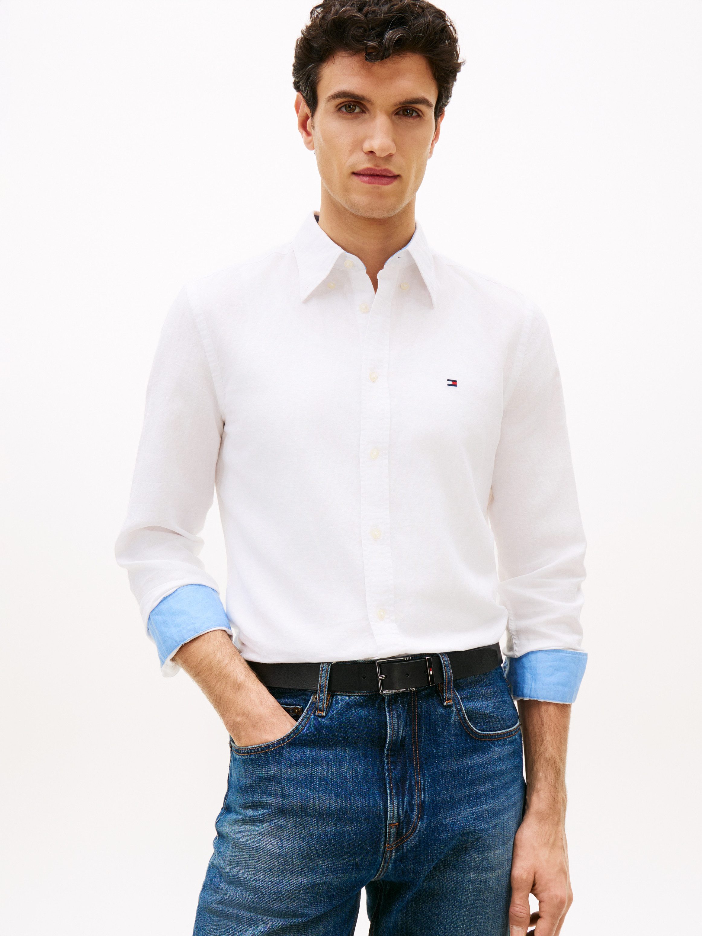 Tommy Hilfiger Langarmhemd LINEN BLEND SOLID BTD Regular Fit Leinen