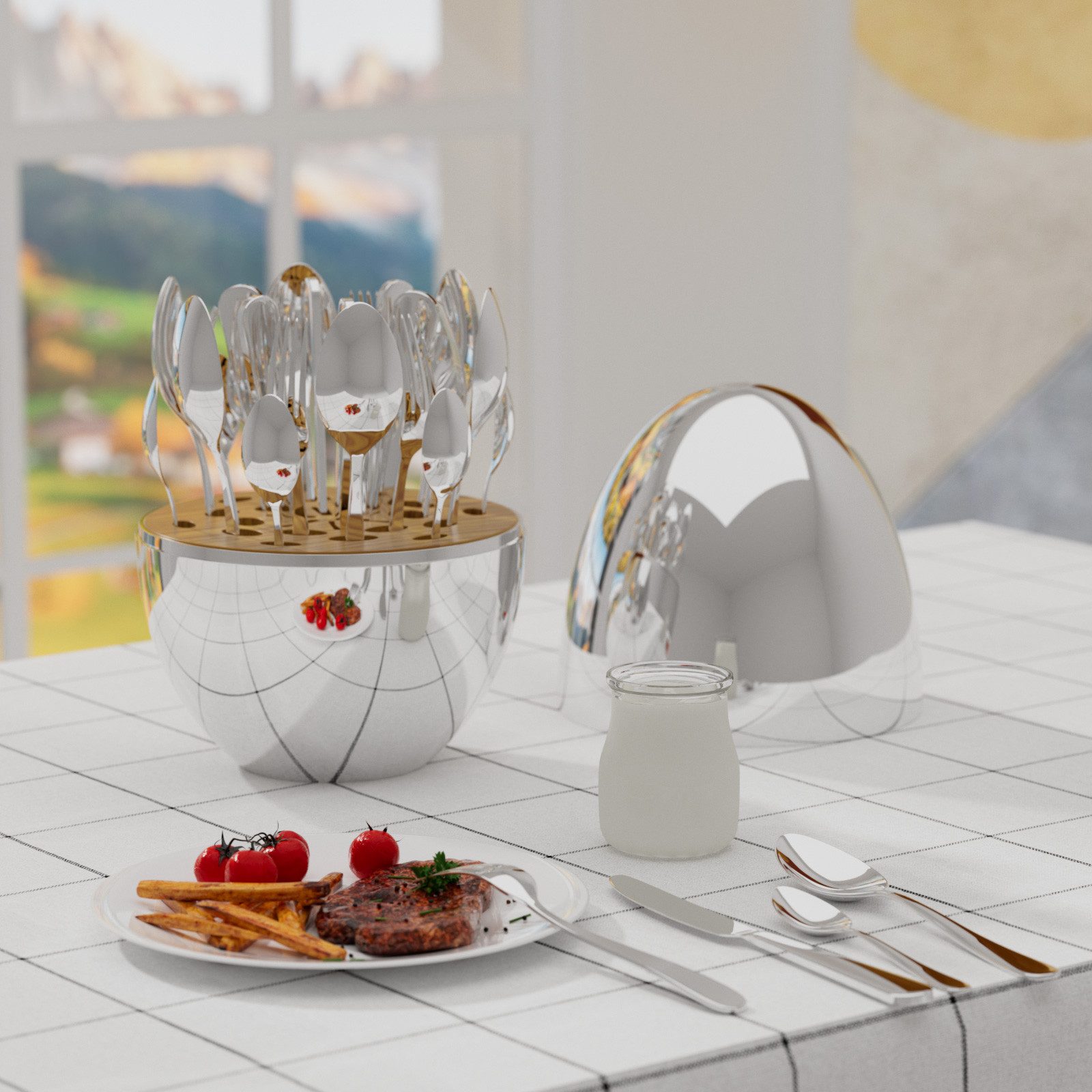 PFCTART Besteck-Set Heartland Egg Besteck Set 24-tlg. für 6 Personen - Edelstahl, 6 Personen, Bestecke Küchenutensilien Set mit Löffel, Gabel, Messer, Inkl. silberner Aufbewahrungsbox - Rostfrei, staubdicht & stylisch