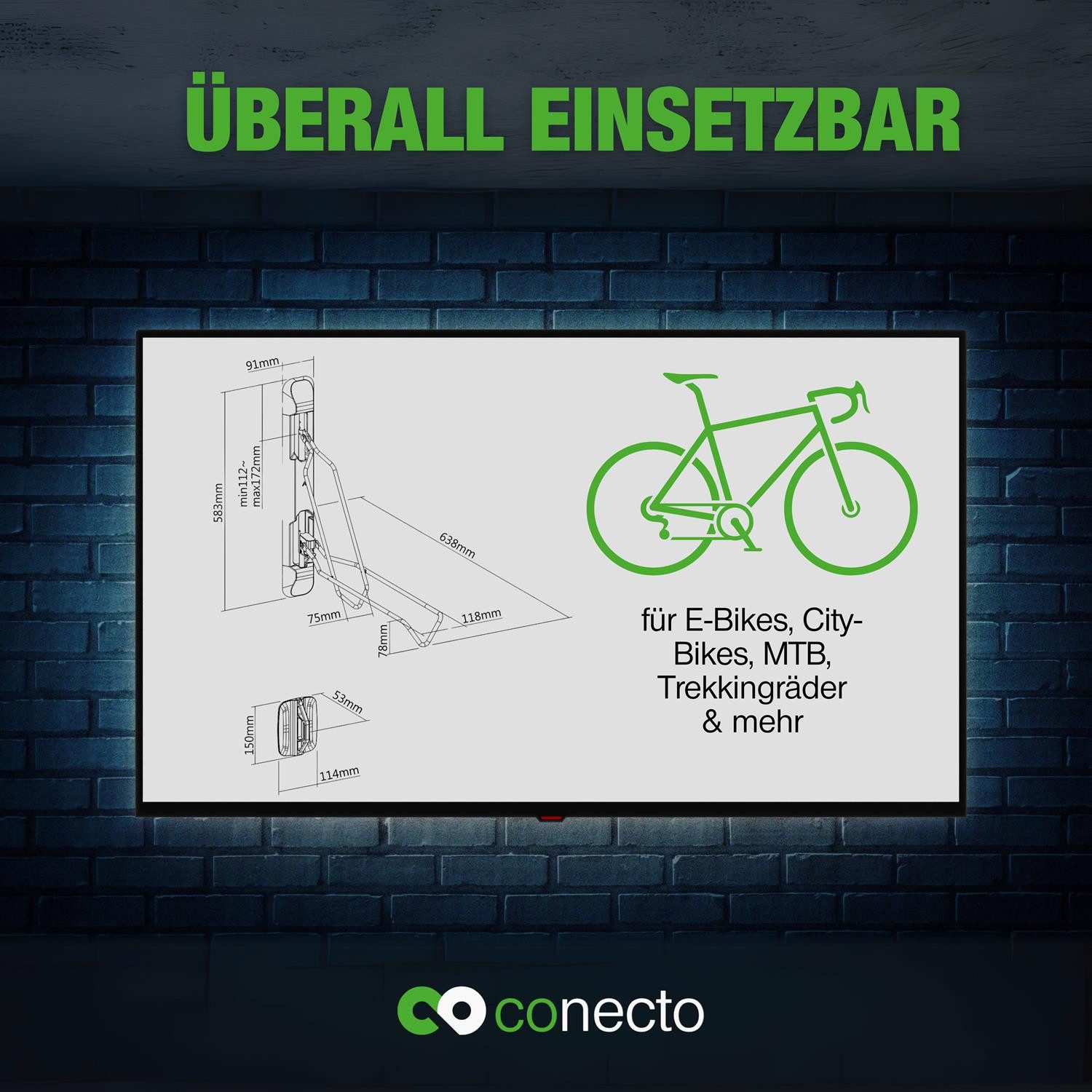 conecto bicycle wall mount, swiveling wall hanger, suitable for various bicycle types