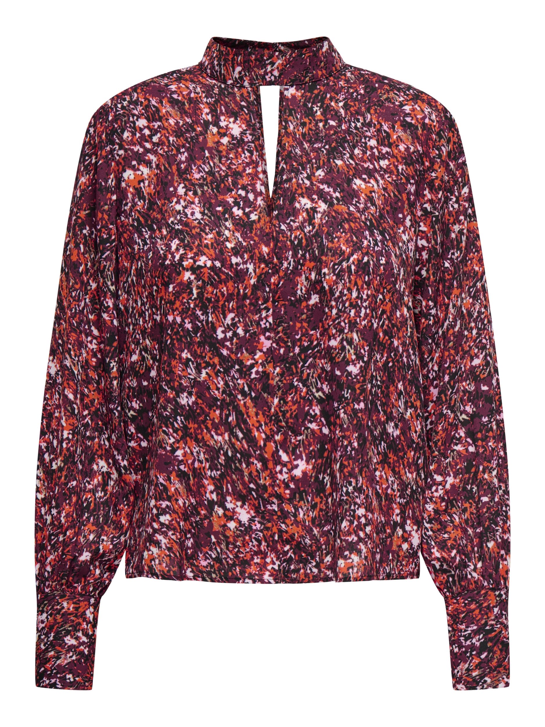 JDY T-Shirt JDYBASE L/S HIGH NECK KEYHOLE TOP W, Black/W. TANGERINE TANGO & WINDSO