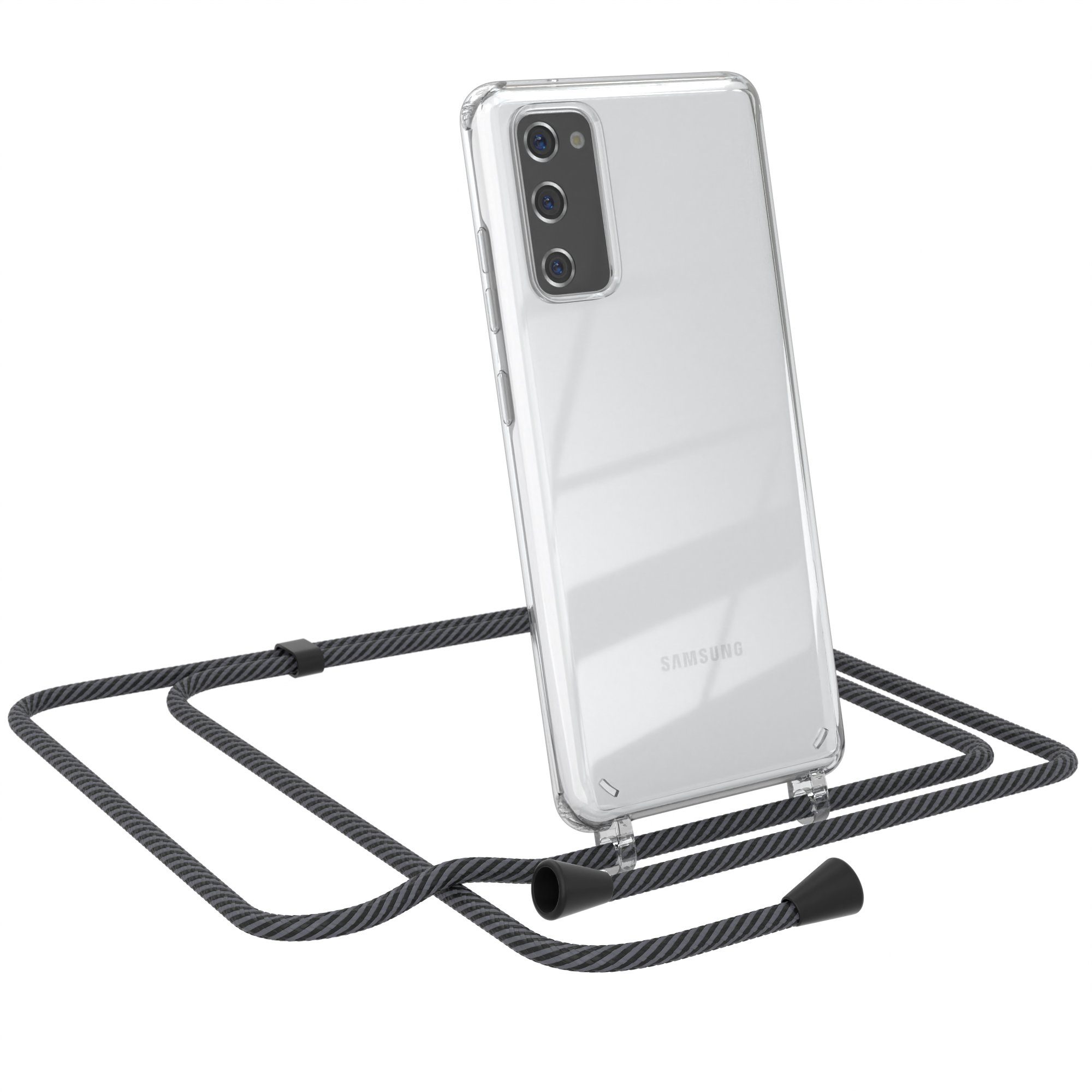 EAZY CASE Handykette Kette Clips Schwarz für Samsung Galaxy S20 FE / 5G 6,5 Zoll, Handykette mit Schnur Cross Bag für Mann Frau Festivalbag Grau Schwarz