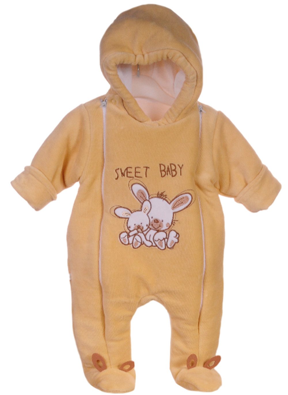 La Bortini Schneeoverall Baby Wagenanzug aus Velours, gefüllt und gefuttert, mit Hasen luschelig weich, warm, aus Nicki-Stoff, 44 50 56 62 68 74