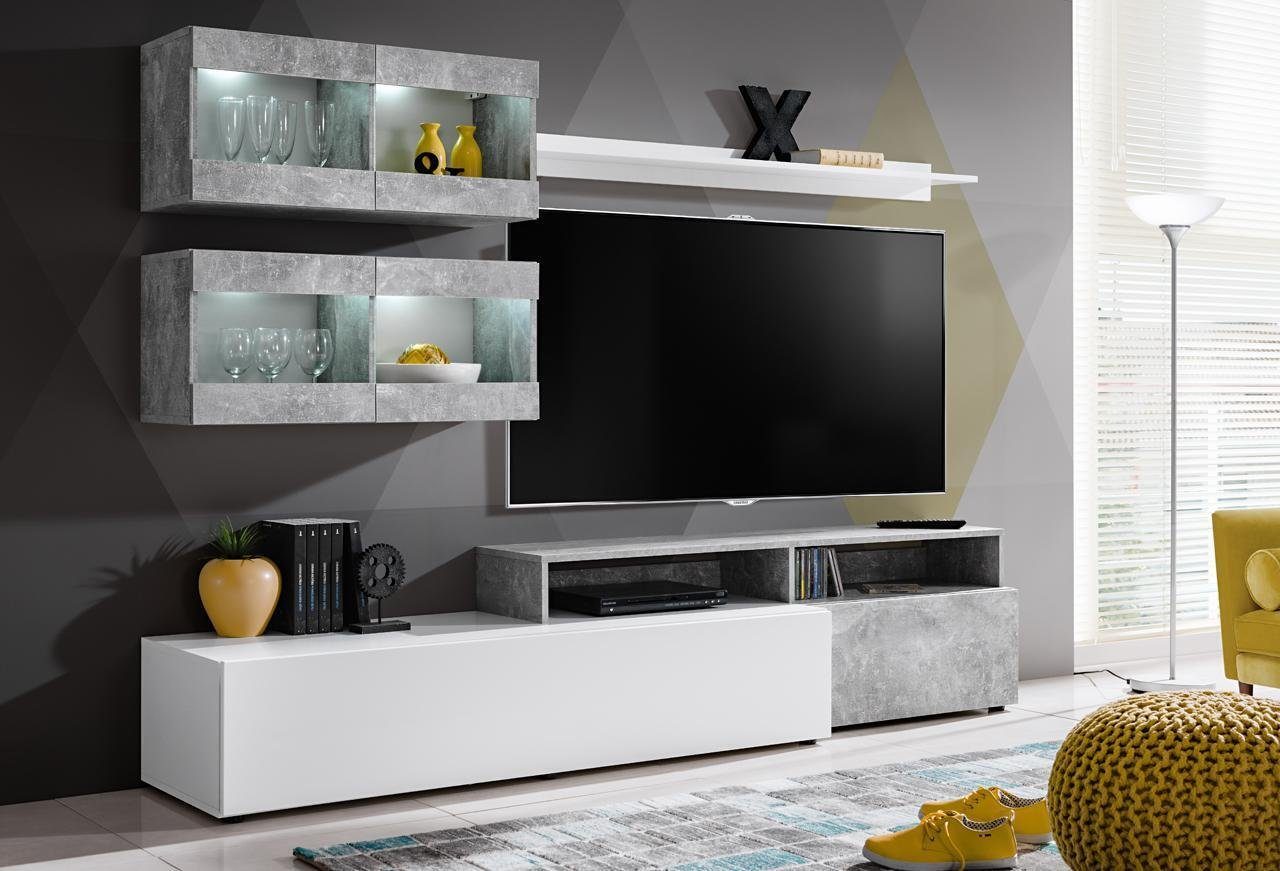 (4-St., JVmoebel Wohnwand TV-Ständer/Regal/2x Wandschrank), Moderner Möbel, Ständer in Wohnwand Luxus WandschrankTV Europa Grau Made