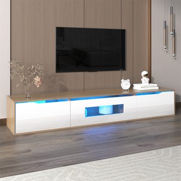XDeer TV-Schrank TV-Schrank, Hochglanz-TV-Schrank, farblich passend zu Hochglanz Weiß und Holzfarbe, mit farbwechselndem LED-Licht.