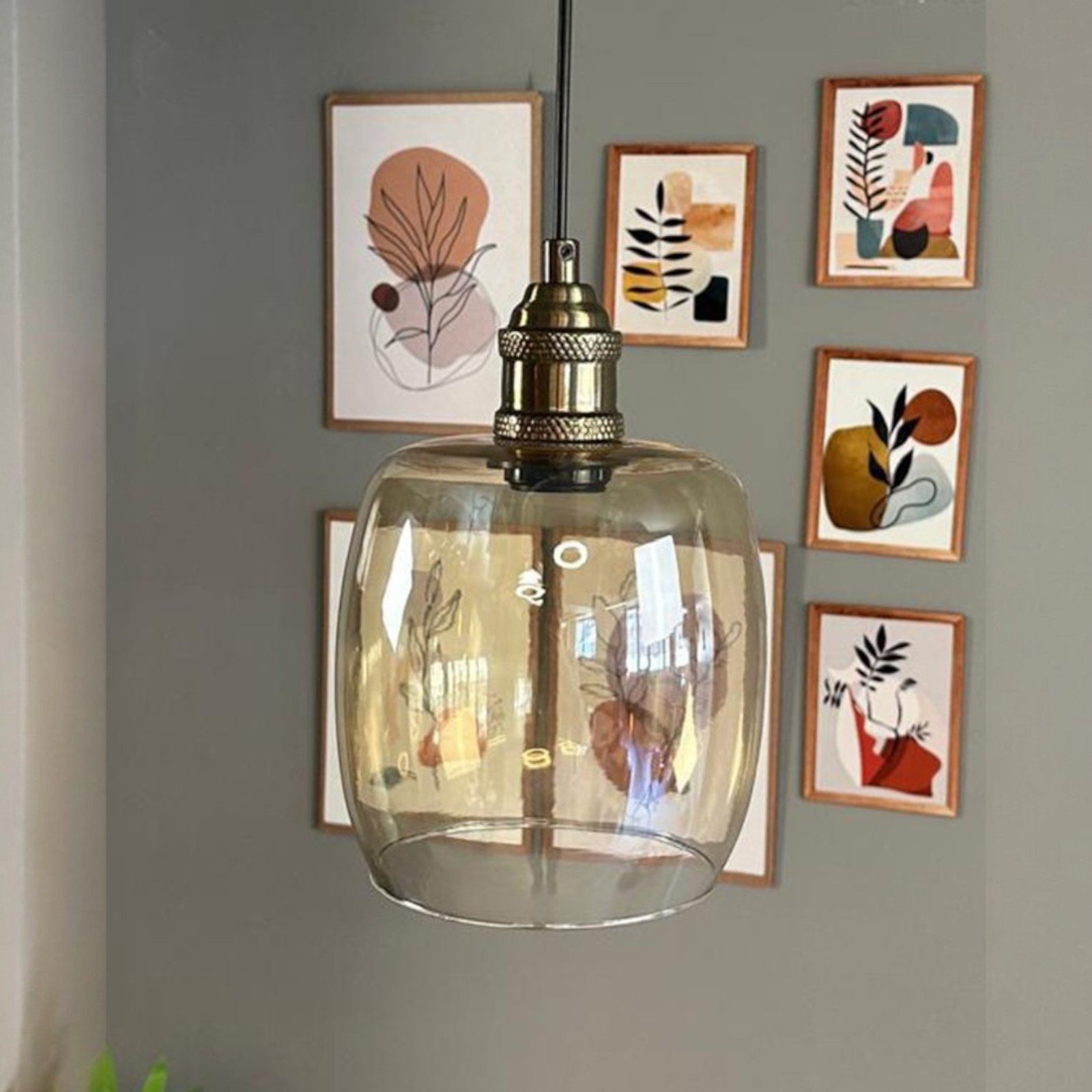 Bamyum Pendelleuchte Pendelleuchte Pearl Glas Ø16cm, Retro Hängelampe, ohne Leuchtmittel