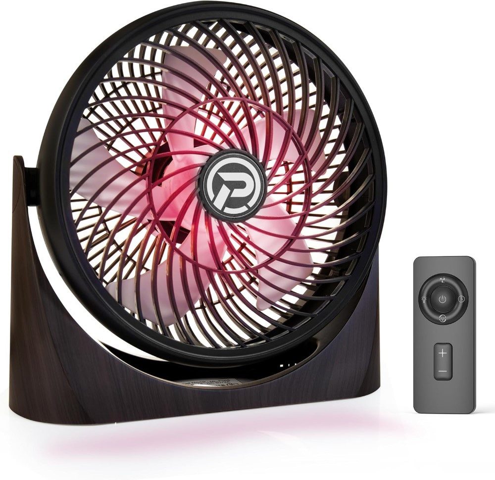 LA CUTE Tischventilator 8 Zoll Tischventilator LED Fernbedienung, 3 Geschwindigkeiten, Timer, Stylischer Tischventilator mit RGB-Stimmungslicht