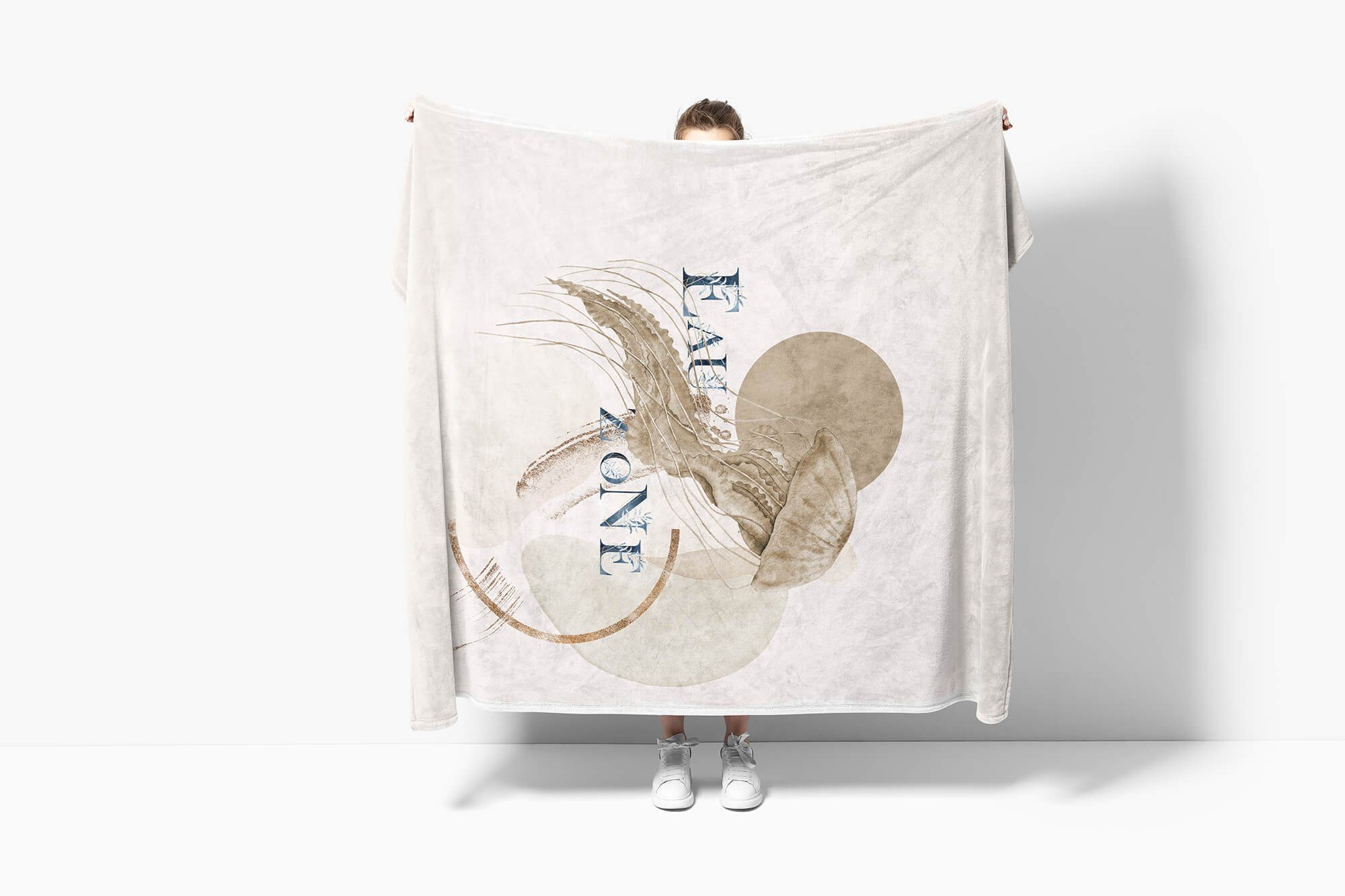 Kuscheldecke Saunatuch Baumwolle-Polyester-Mix Art (1-St), Sinus Strandhandtuch Qualle Handtuch Motiv, Kunstvoll Ozean Handtücher Handtuch