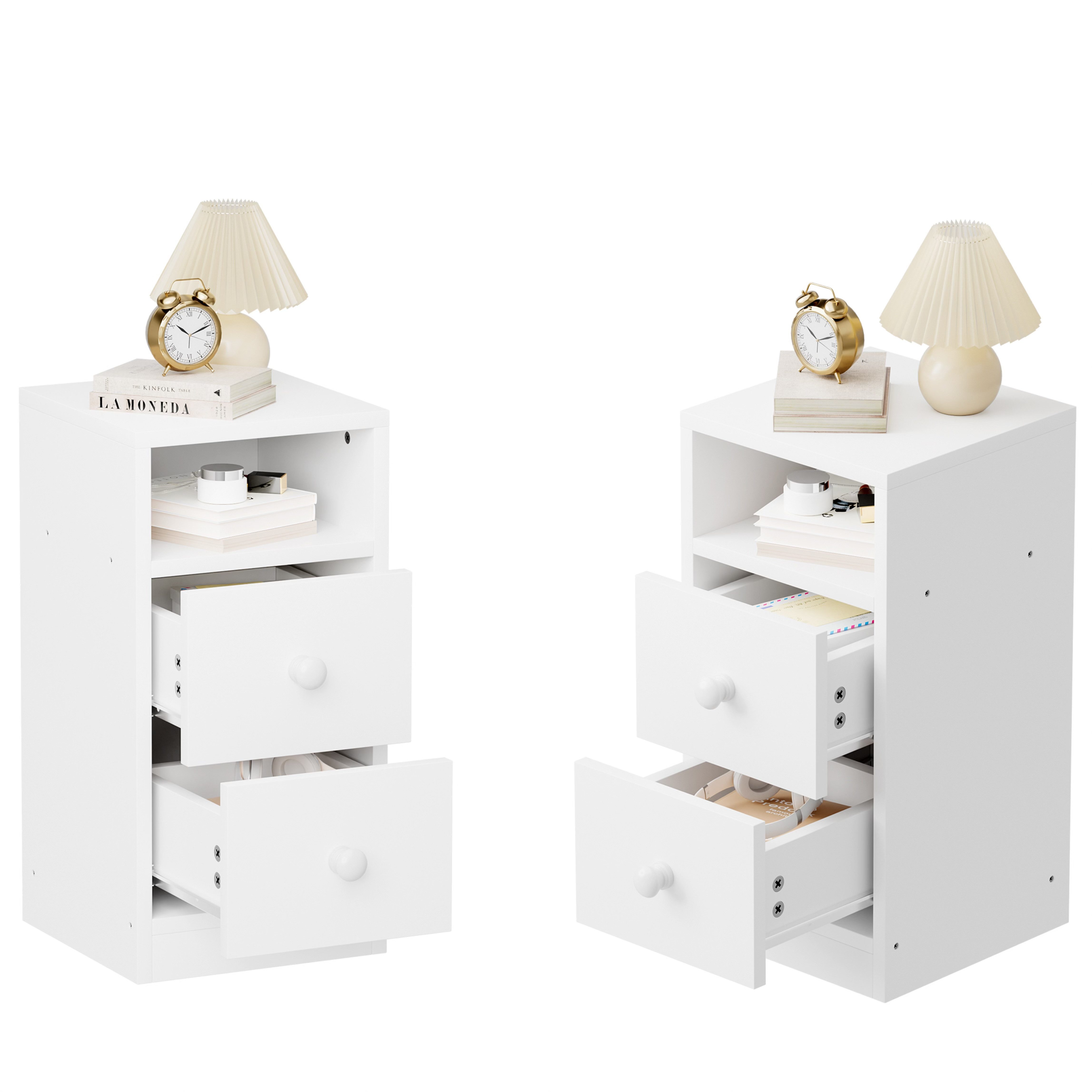 VINGLI Nachttisch weiß – 1er/2er Set, Beistelltisch, Kommode mit 2 Schublad günstig online kaufen