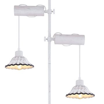 etc-shop Stehlampe, Leuchtmittel nicht inklusive, Stehlampe Wohnzimmerleuchte Keramik weiß Holz 2 Flammig H 168 cm