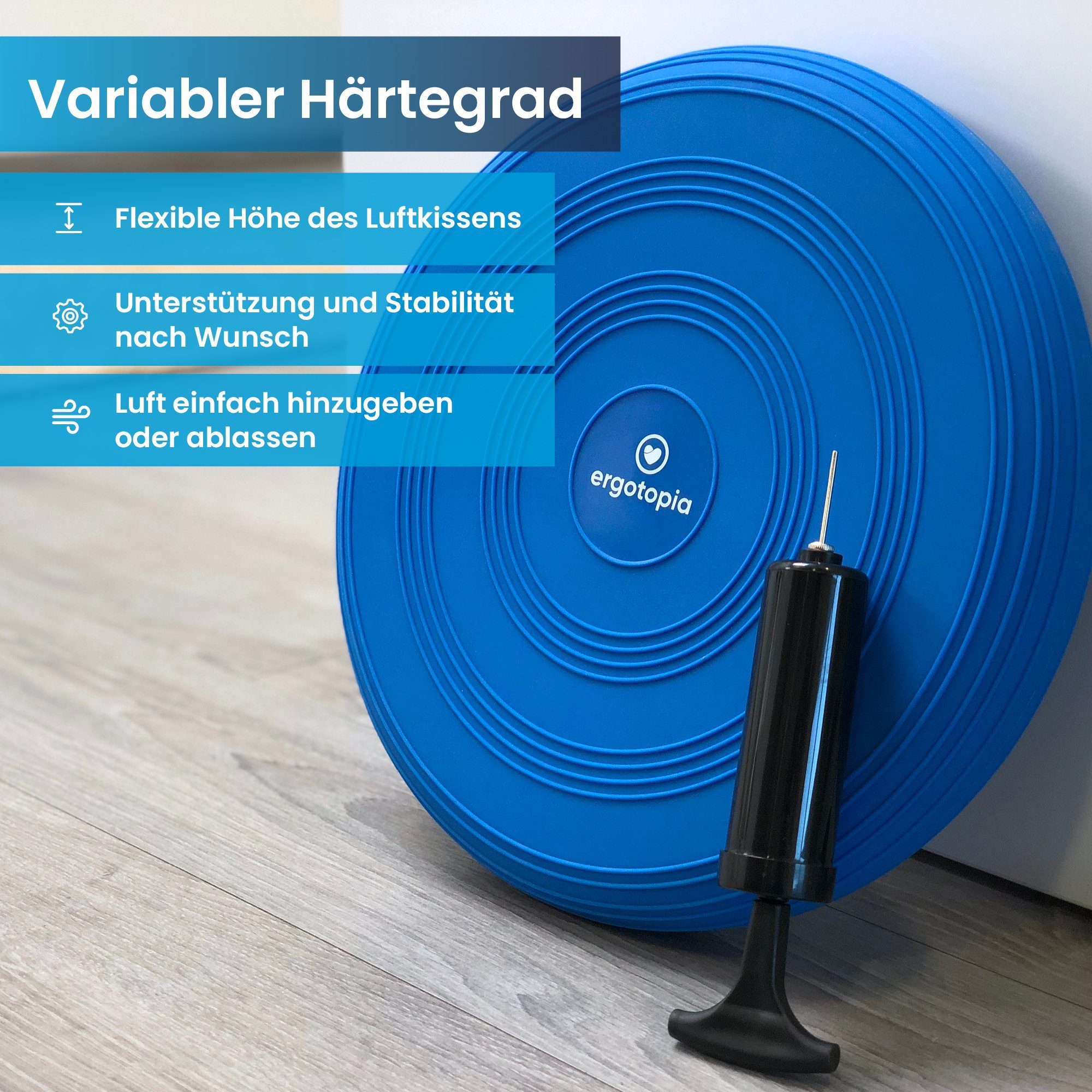 Ergotopia Balancekissen ergonomisches Ballsitzkissen 33cm inkl. Luftpumpe, zur Unterstützung beim Balancetraining – Bild 5 von 5