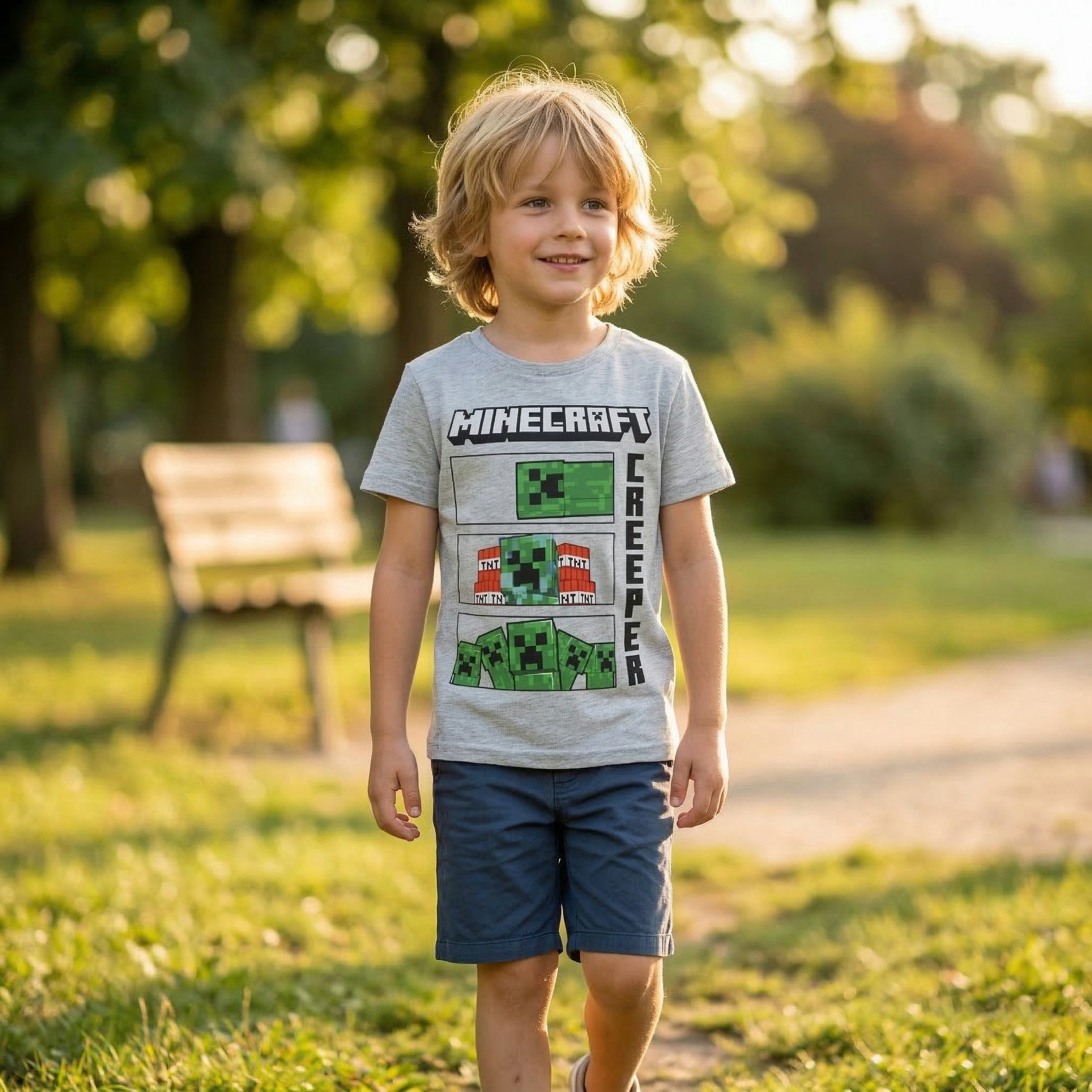 Minecraft Print-Shirt Minecraft Creeper Steve Kinder T-Shirt Kurzarm Shirt Baumwolle Gr. 116