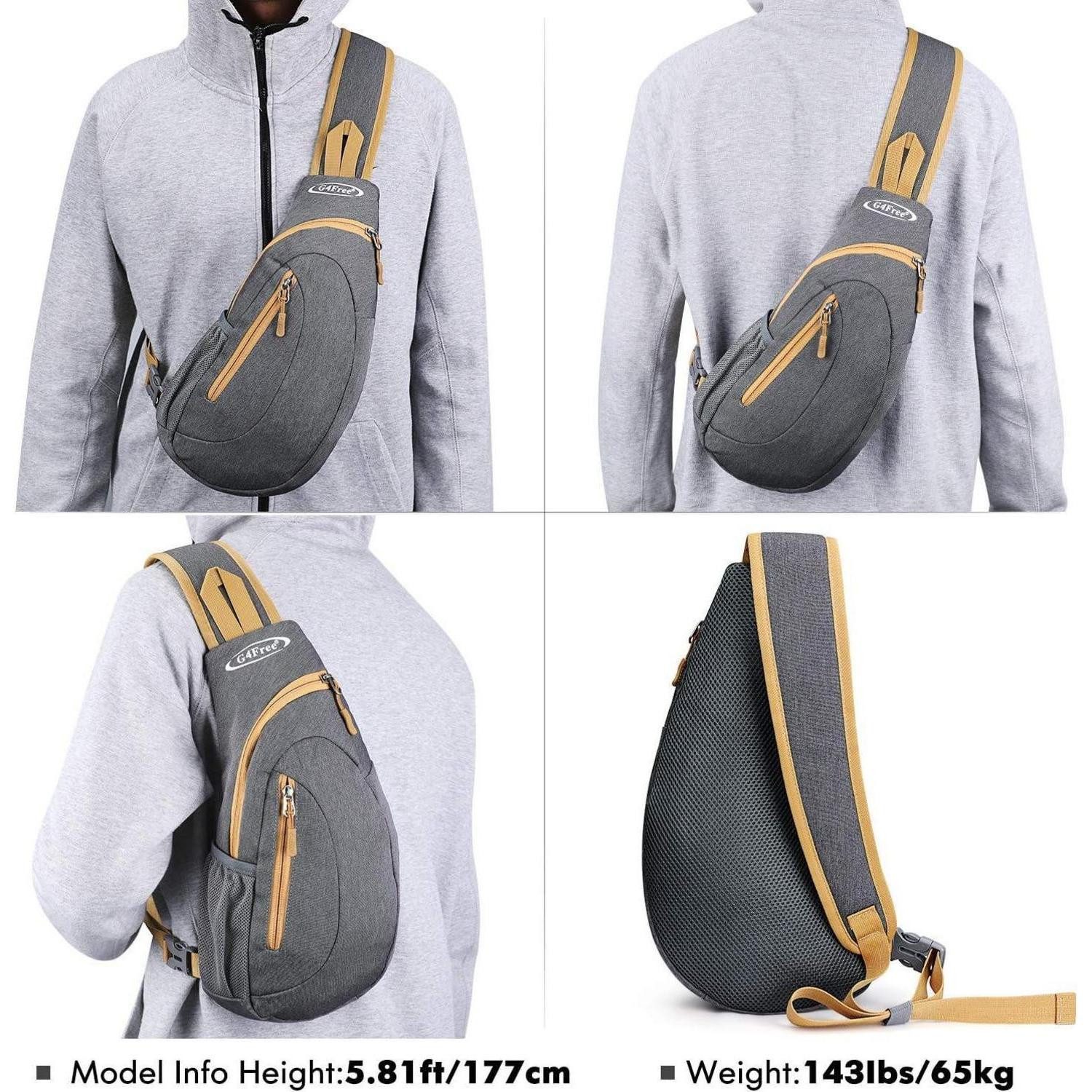 LuxusKollektion Minirucksack Brusttasche Sling Schulterrucksack Dreieckpack Wandern S Grau Gelb