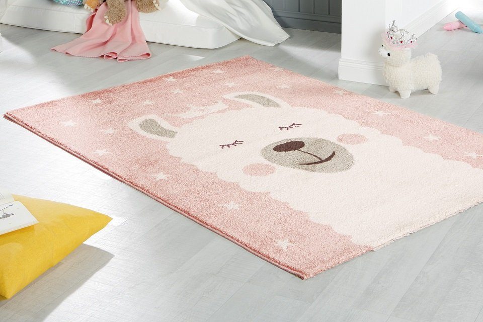 Teppich Teppich modern Design, Kinderteppich rosa, Peyer Syntex,  Rechteckig, Höhe: 12 mm, Animal Print für Kinderzimmer, Babyzimmer, Teppich  mit Tier Lama Motiv, rechteckig