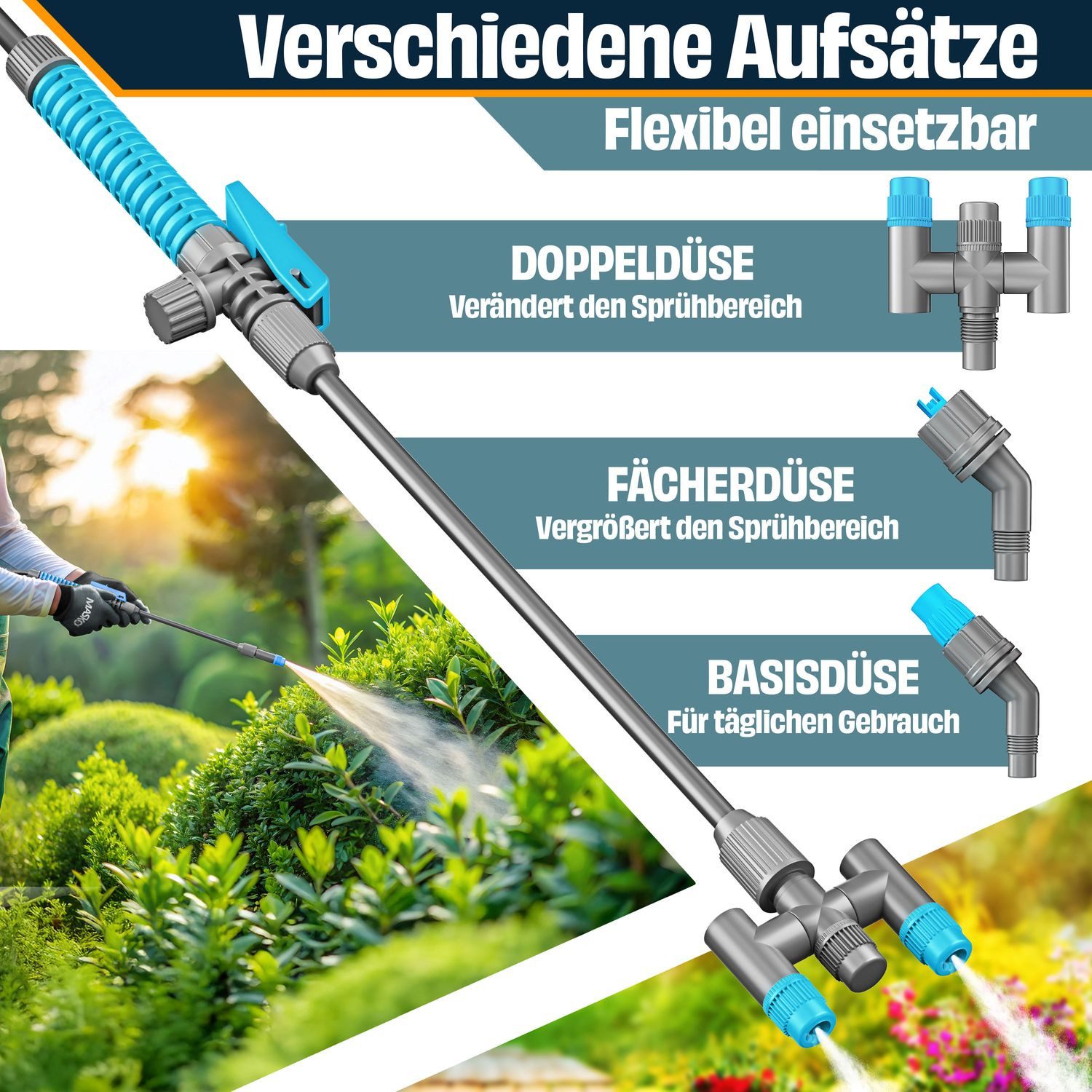 MASKO Drucksprühgerät Drucksprüher säurebeständiges Sprühgerät 3L Füllinhalt Gartenspritze, (Pumpsprühflasche mit verstellbaren Düsen, Schlauch, Gurt & Handschuhe), Reinigungsspritze für Pflanzenschutz, Gartenarbeit & Autopflege