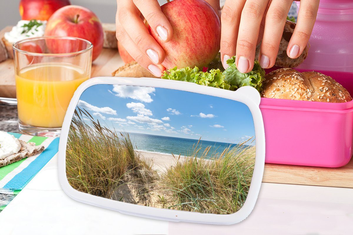 Brotdose - Kunststoff Düne rosa Kunststoff, Lunchbox Mädchen, Kinder, Meer Erwachsene, - (2-tlg), Brotbox Gras MuchoWow - Snackbox, Strand, für