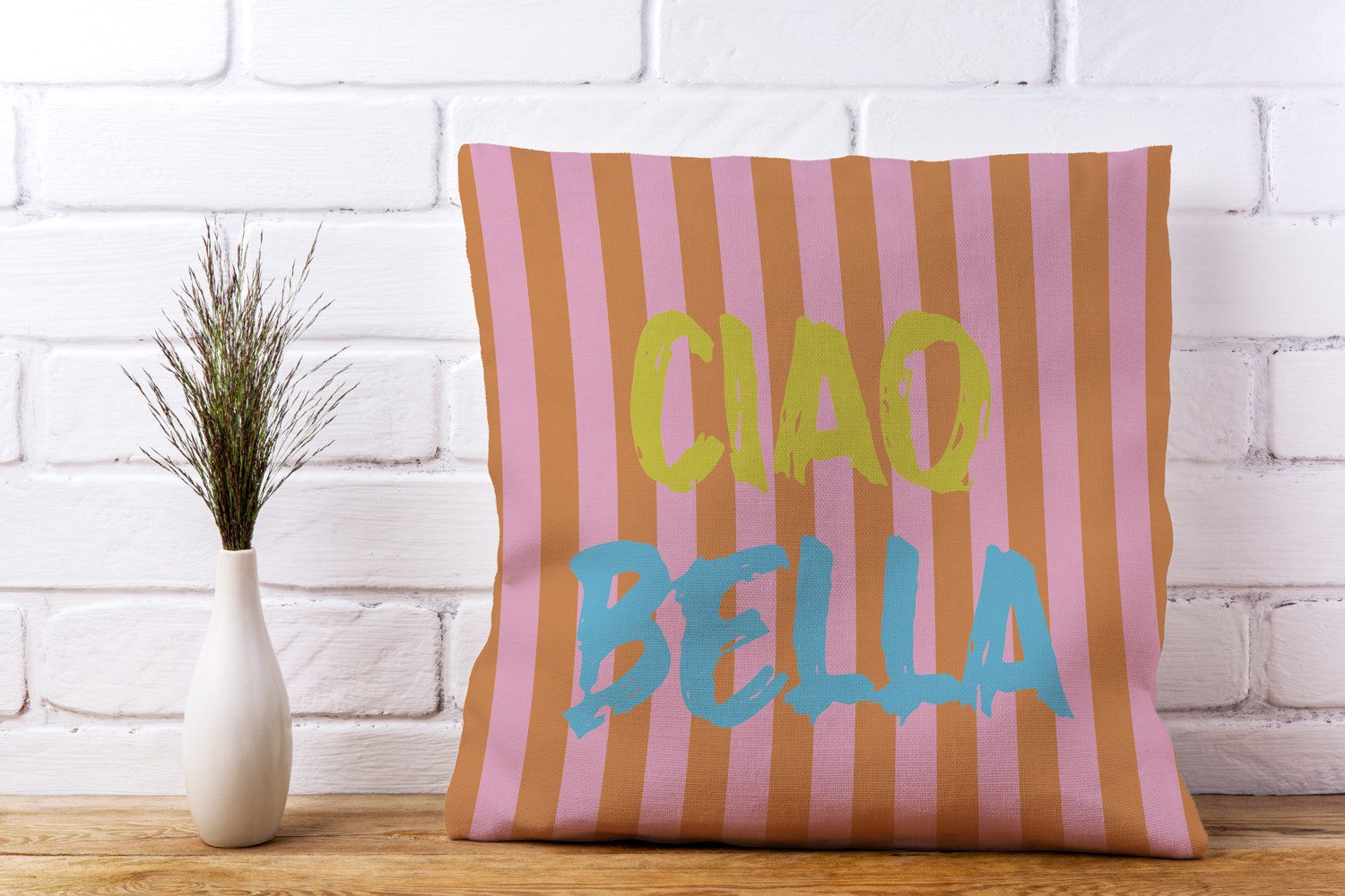 queence Dekokissen Ciao Bella gestreift, Beidseitig bedruckte Kissenhülle, günstig online kaufen