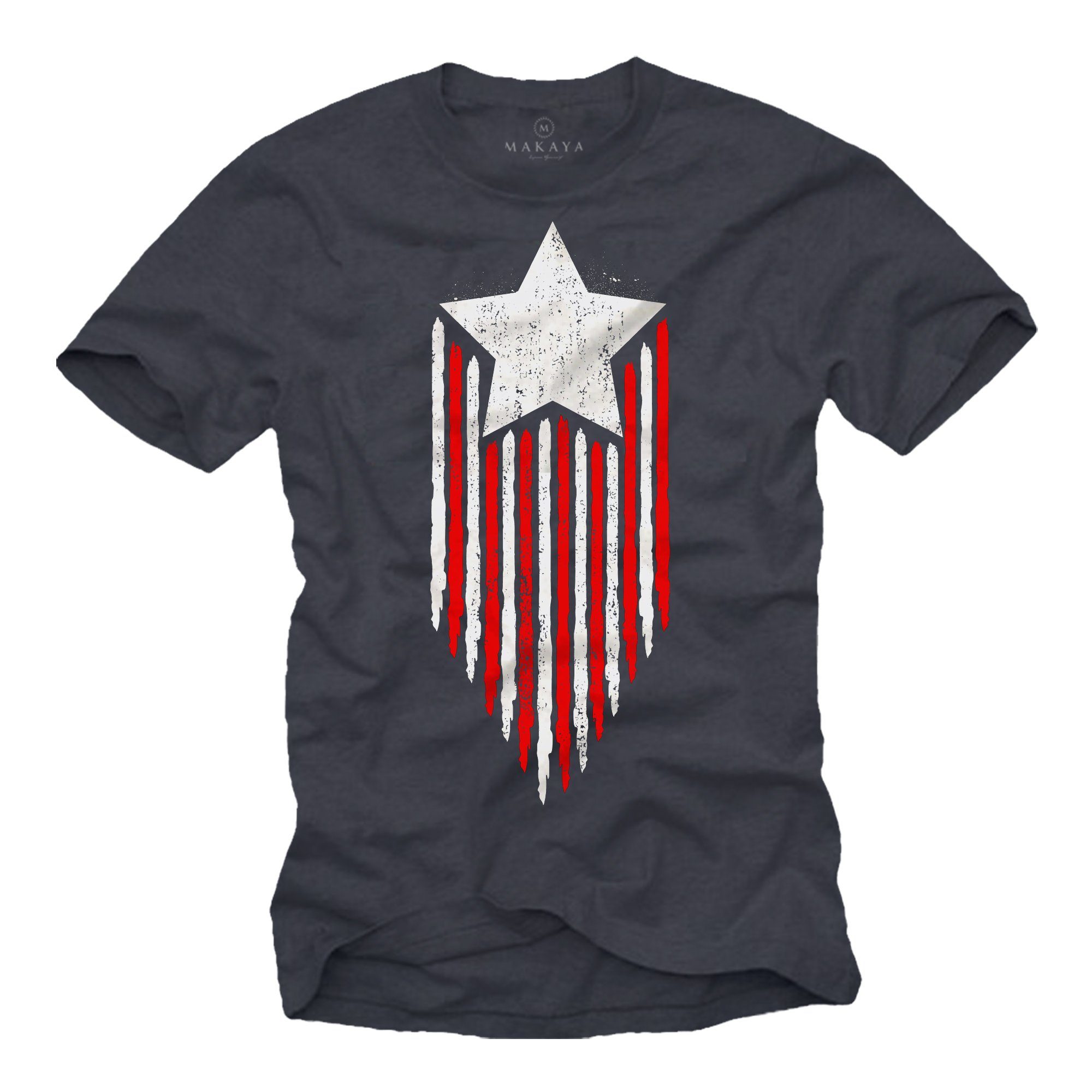 MAKAYA T-Shirt Herren Amerika Flagge USA Fahne Stern US Vintage Star America American Blaugrau