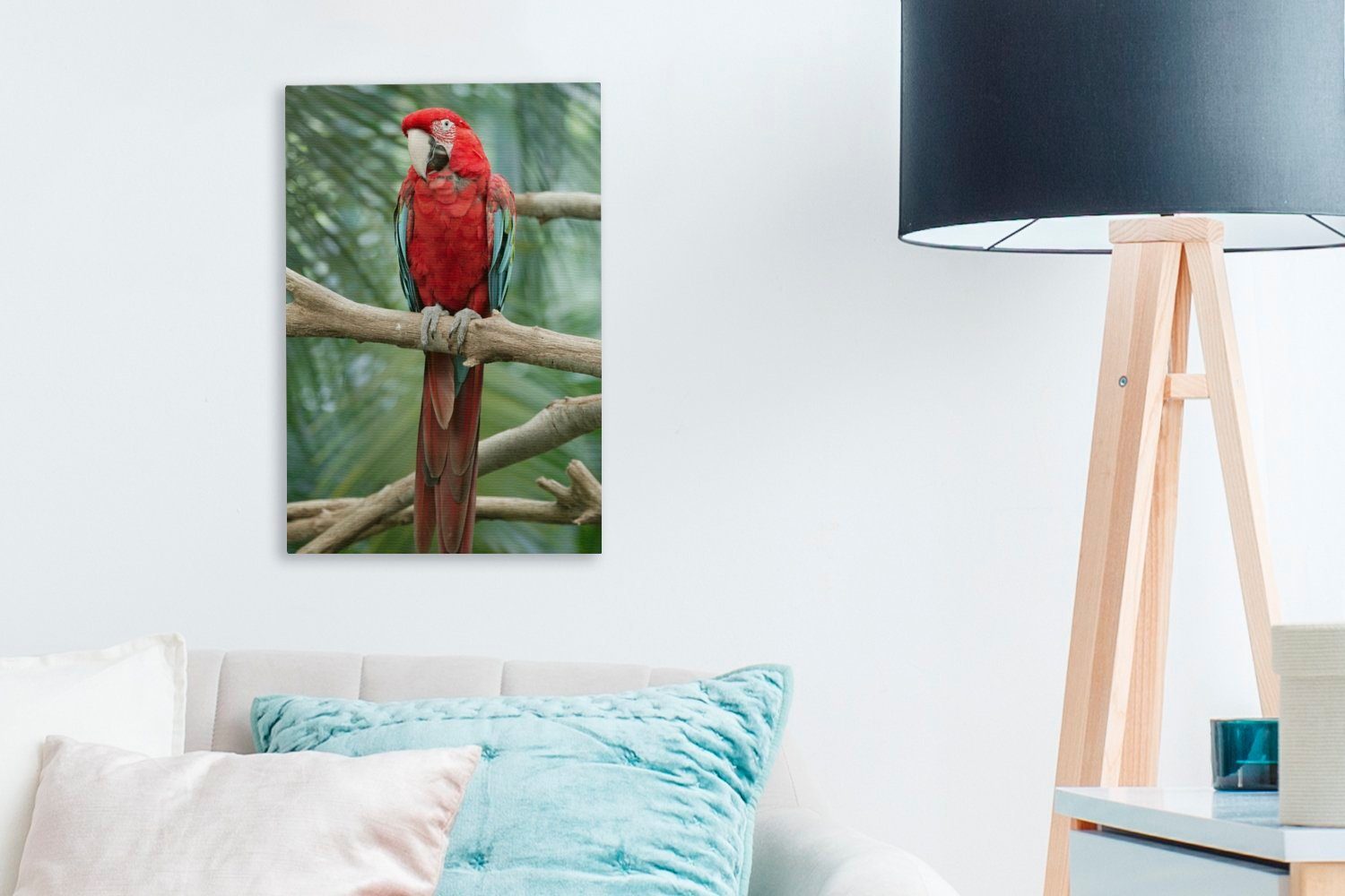 OneMillionCanvasses® Leinwandbild Kuba-Papagei auf Zackenaufhänger, (1 cm Gemälde, Ast 20x30 fertig bespannt sitzend, einem St), Leinwandbild inkl