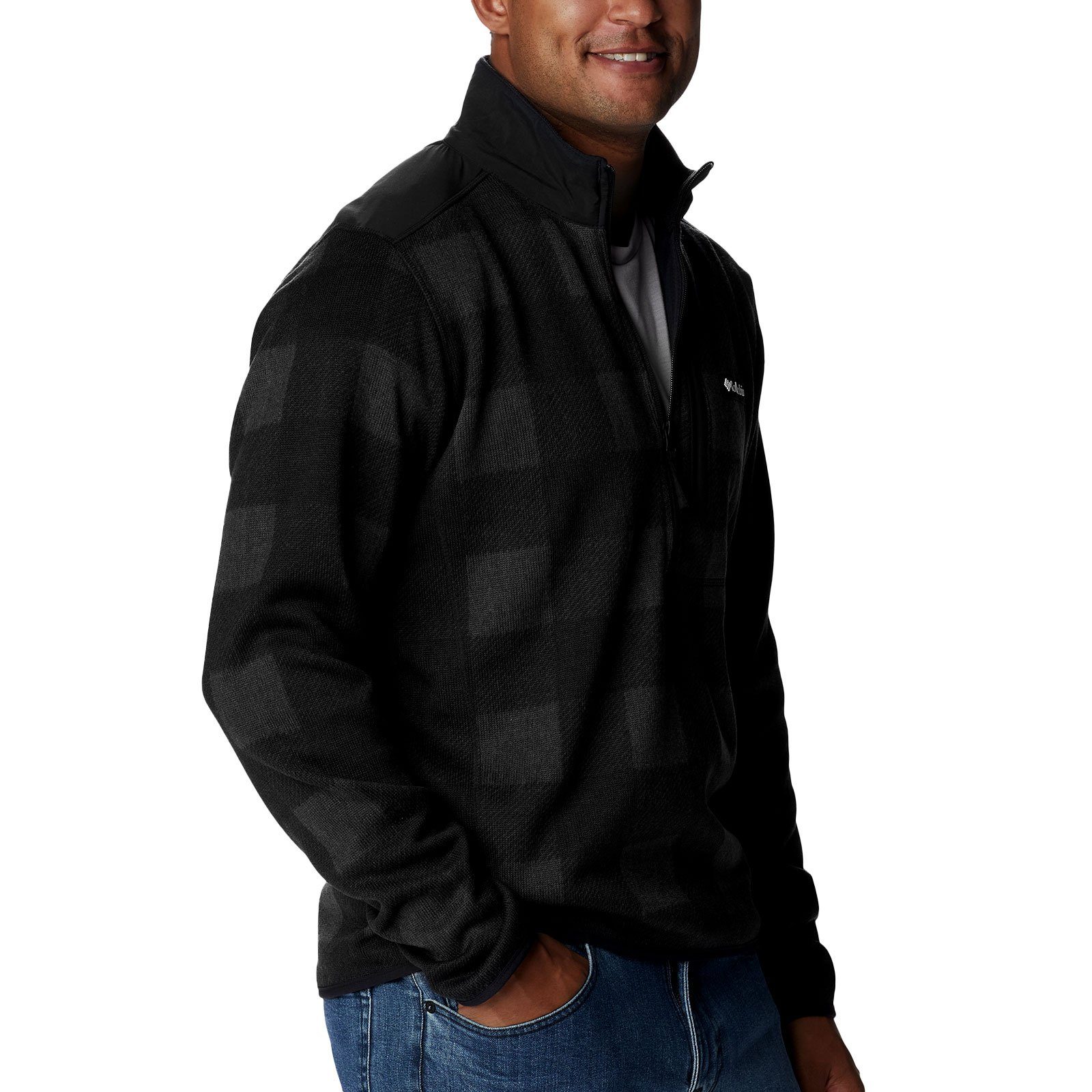 Columbia Strickfleece-Pullover Sweater der black Brust Printed auf Half-Zip / 010 II print Logo buffalo Weather™ mit check