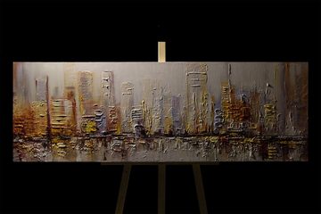 YS-Art Gemälde Morgen's in Megapolis, Architektur, Leinwand Bild Handgemalt Großstadt Braun Orange Gelb