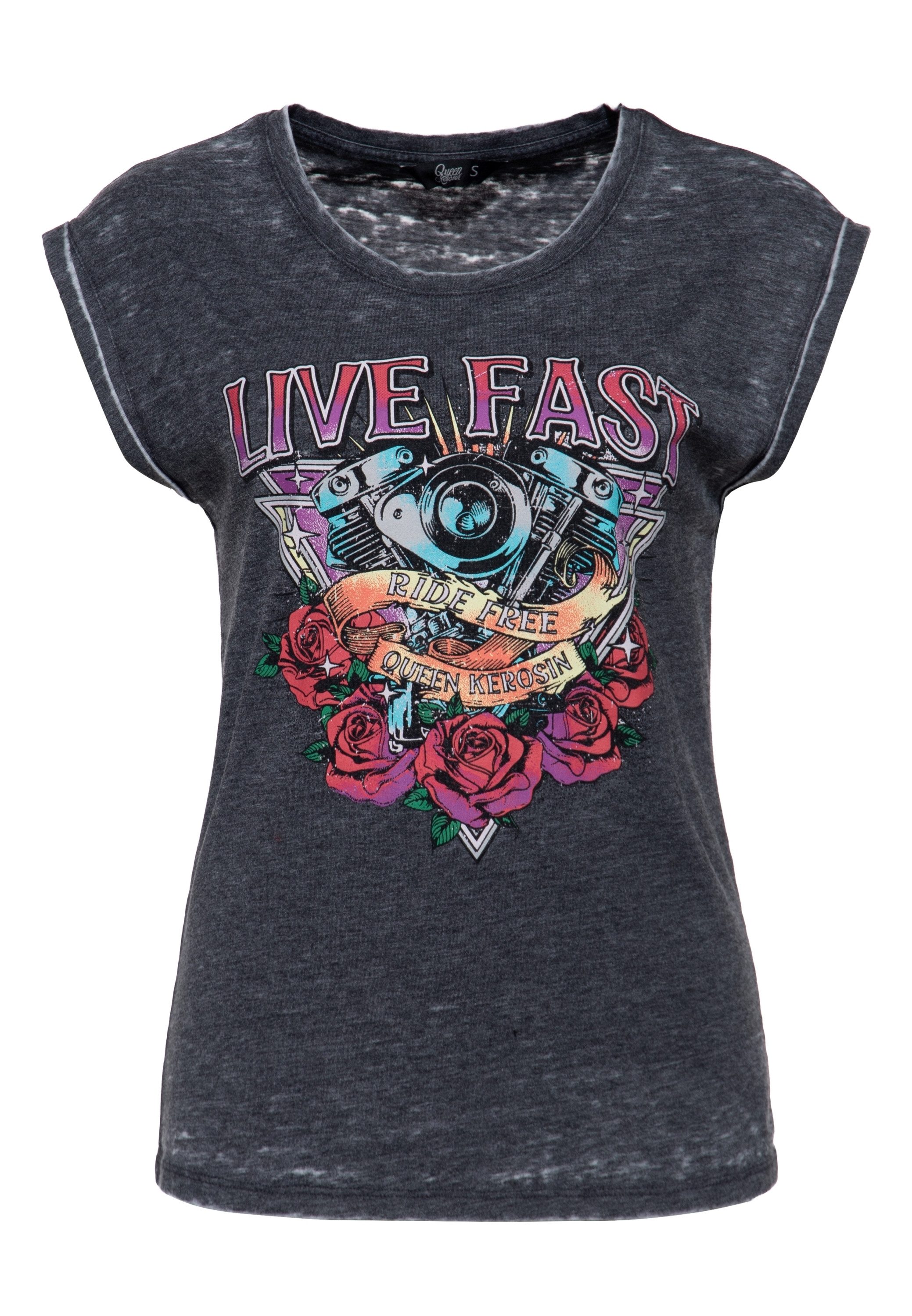 QueenKerosin Print-Shirt Live Fast (1-tlg) mit Biker-Print