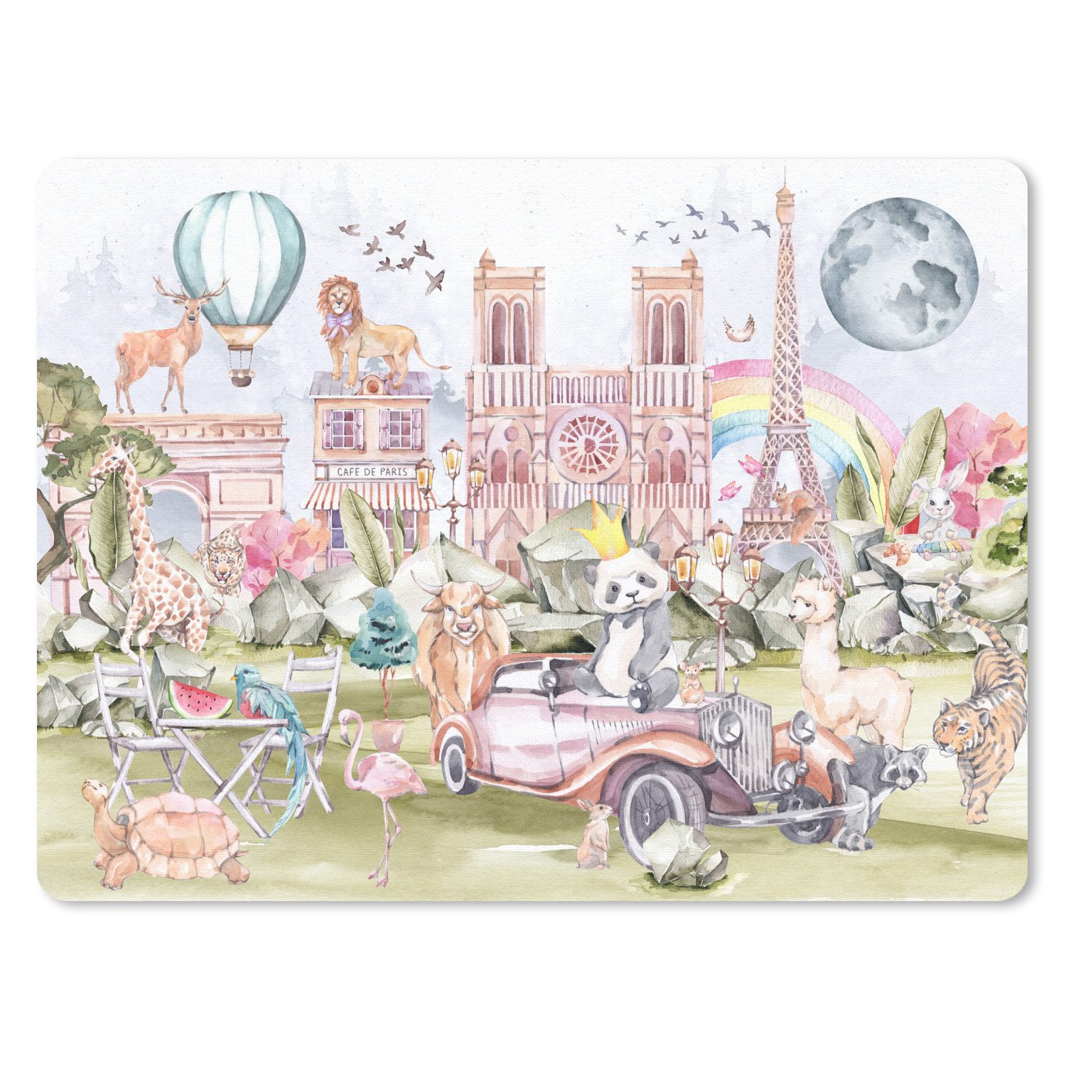 MuchoWow Mauspad Paris - Regenbogen - Kinder - Rosa - Mädchen - Tiere (1-St), Büro für Tastatur und Maus, Mousepad Gaming, 40x30 cm