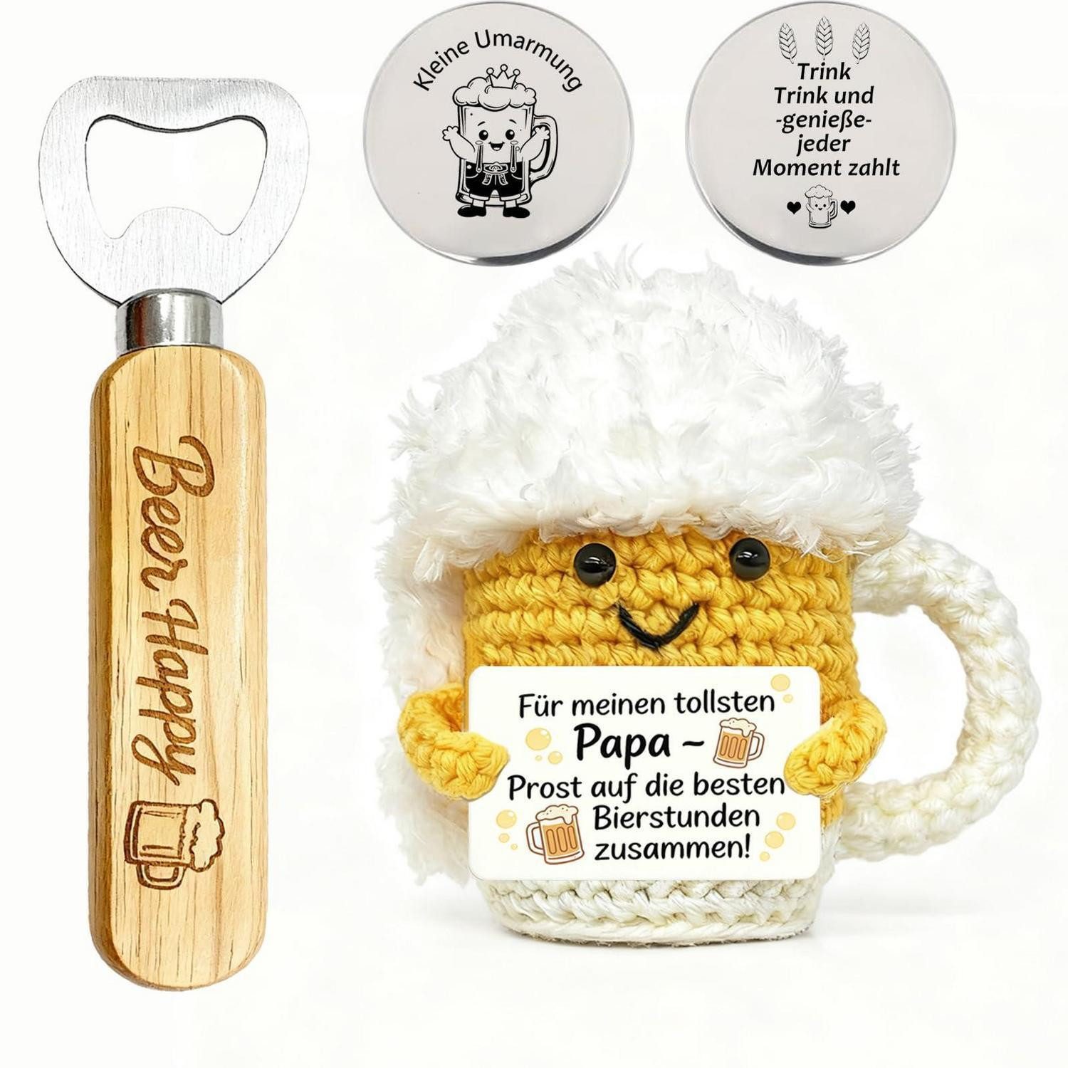 LuxusKollektion Geschenkbox Bier Geschenkset 3-teilig mit Puppe Flaschenöffner (1 St)