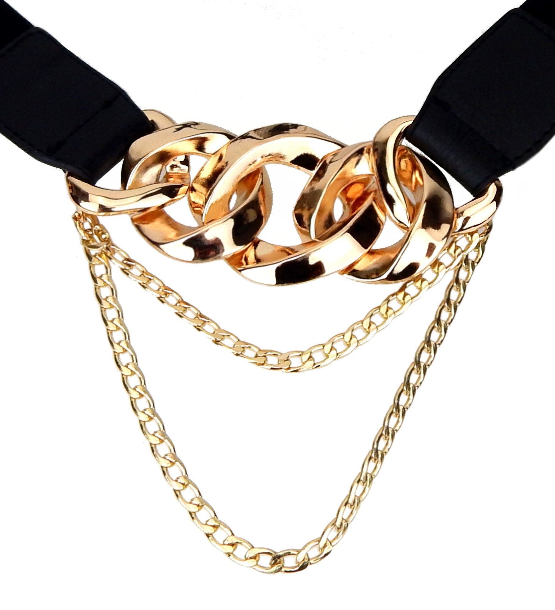 Ella Jonte Stretchgürtel schwarz mit Statementkette gold Newcomer Gürtel 75 - 95 cm