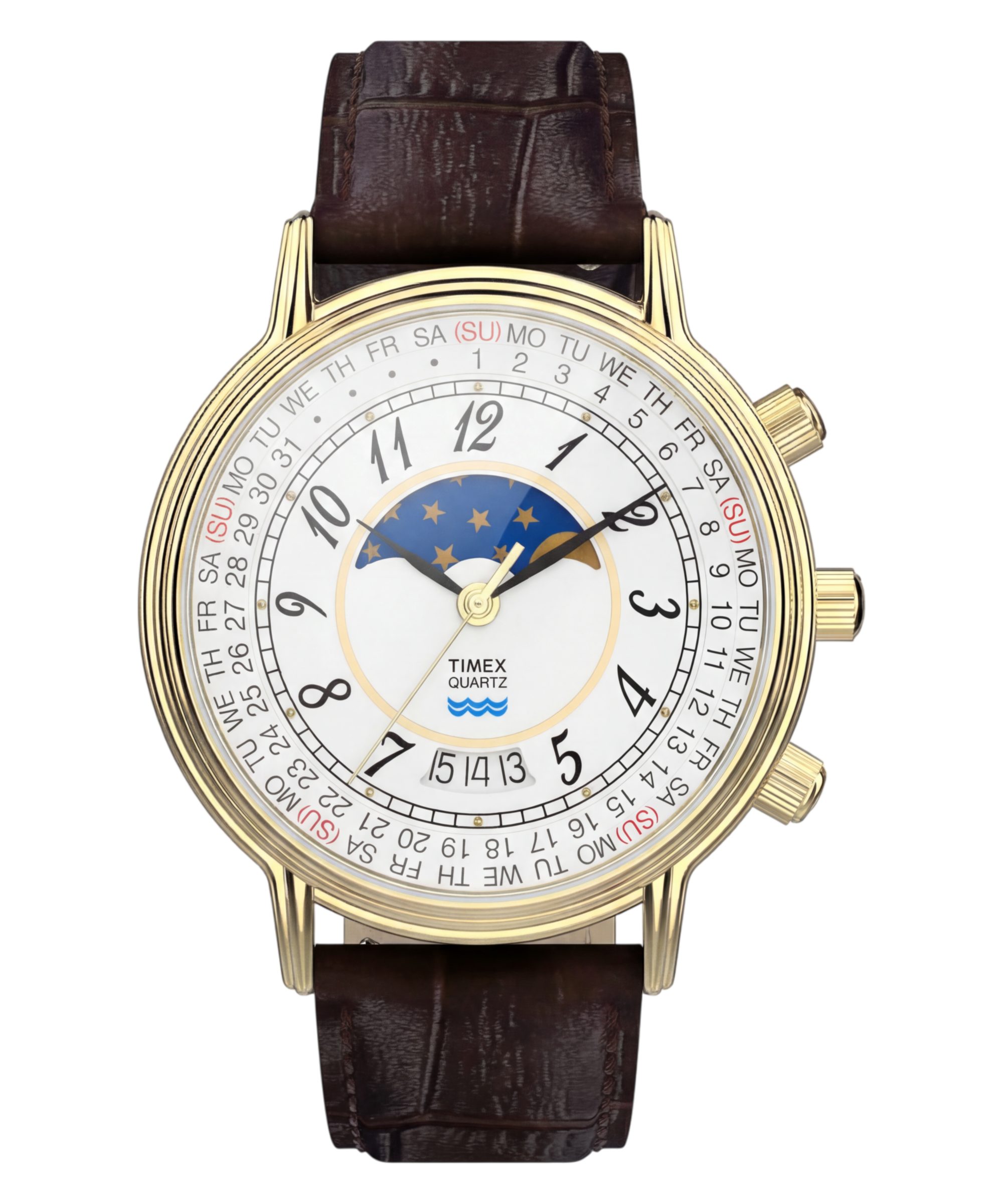 Timex Multifunktionsuhr Timex 1990 Moon Phase & Calendar Dial Reissue TW2Y99000AJ, Quarzuhr, Armbanduhr, Damenuhr, Herrenuhr, Lederarmband, analog, Tag