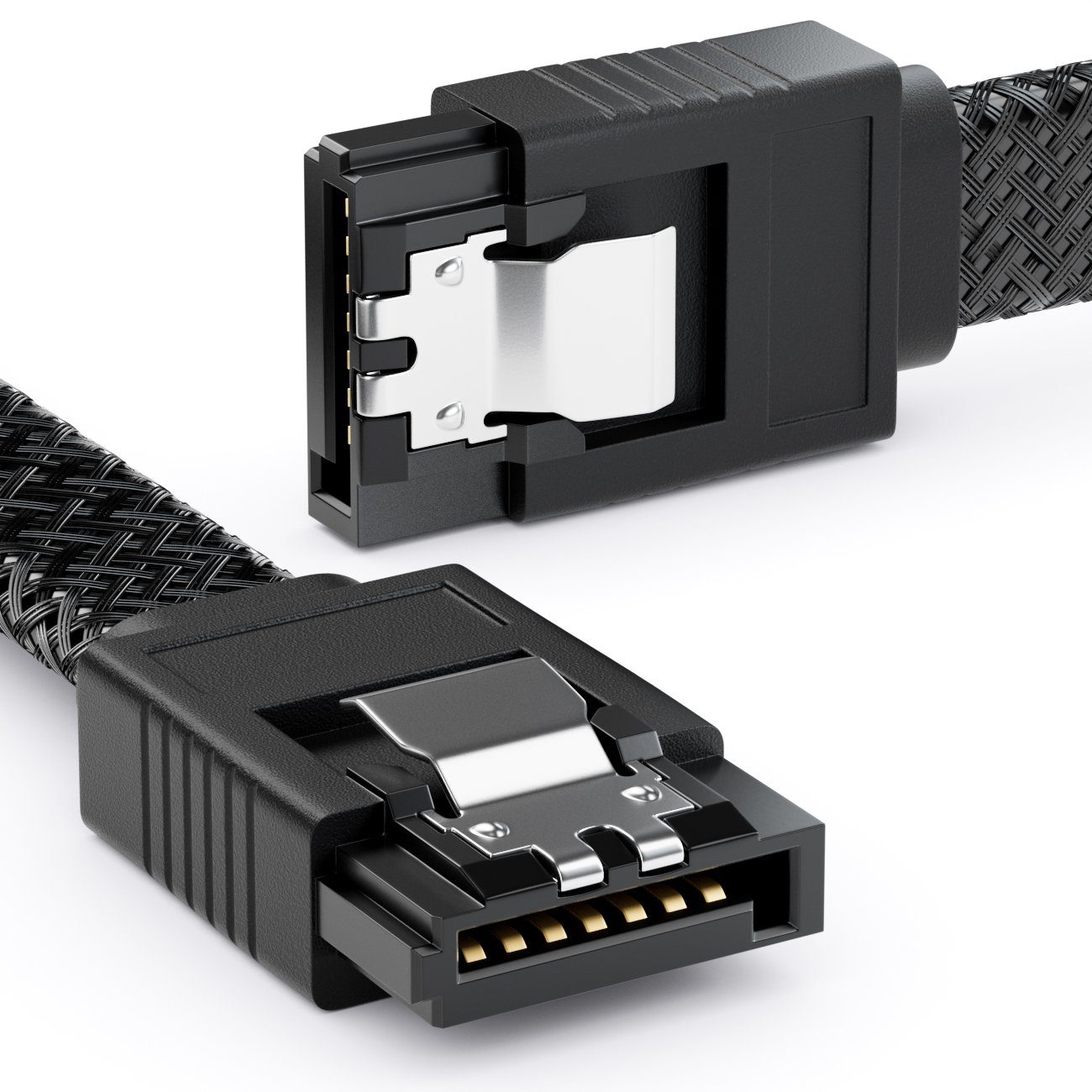 deleyCON deleyCON 60cm SATA 3 Kabel Nylon 6Gbit/s HDD SSD 2 S-ATA L-Stecker Computer-Kabel