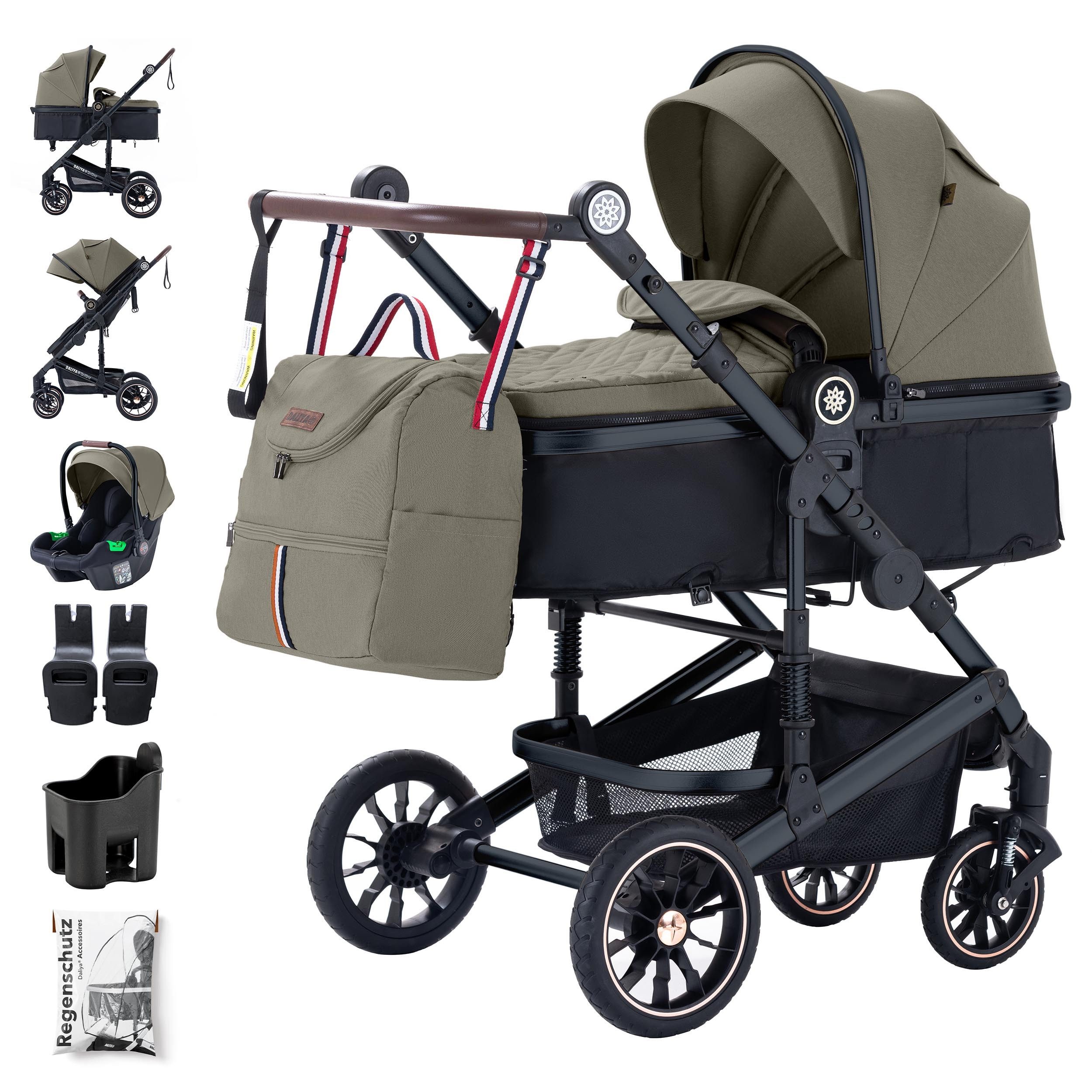 Daliya® Kombi-Kinderwagen NEOMOVE 3in1 Kinderwagen mit i-Size Babyschale & Buggy, (Reise-Set, 10-tlg), Kinderwagen mit i-Size Babyschale, Alu-Rahmen, Großer Einkaufskorb