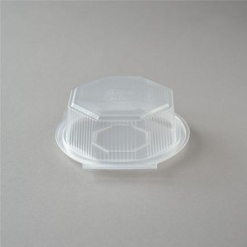 Einwegschale 500 Stück Haushaltsbox mit anhängendem Deckel, 8-eckig, 375 ml, transparent Salatbox Salatschalen Feinkostbecher Klappbox