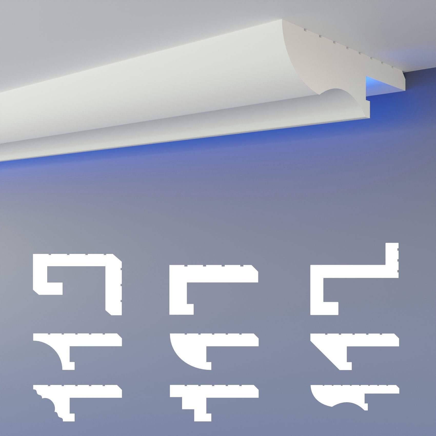 HEXIMO Eckprofil HLED 22 (LED-Schattenfugenprofil Stuckleisten, indirekte Beleuchtung XPS Styropor-Trockenbaudecken-Schattenfugenprofil Trockenbau-Schattenfuge (Muster HLED 22)