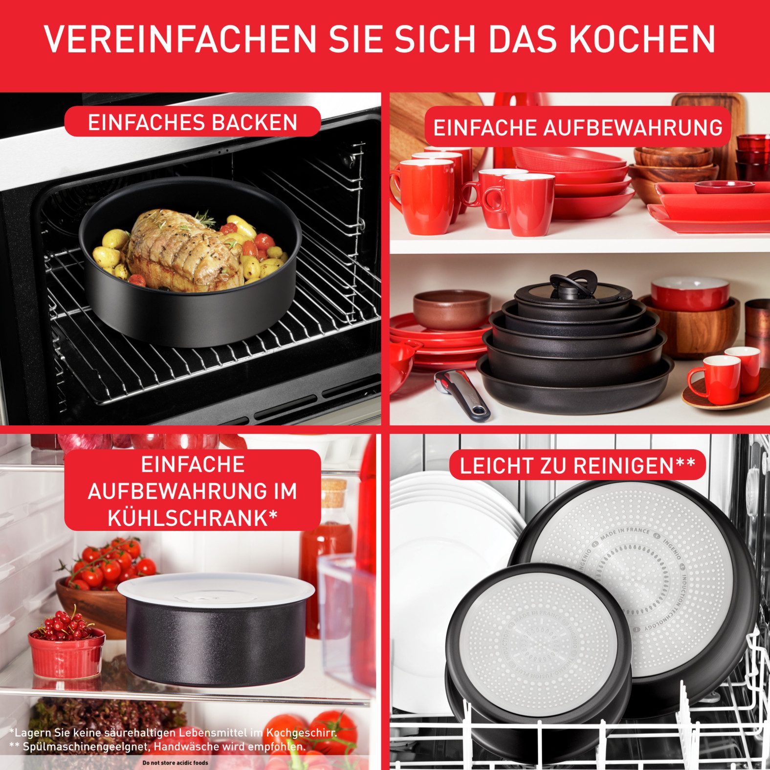Tefal Topf-Set Ingenio XL Force, Topfset abnehmbarer Griff, nicht induktionsgeeignet, Aluminium (Set, 4-tlg., 3x Stielkasserollen Ø 16/18/20 cm, 1x abnehmbarer Griff), stapelbar, platzsparend, Topfset mit Antihaftversiegelung, L15890