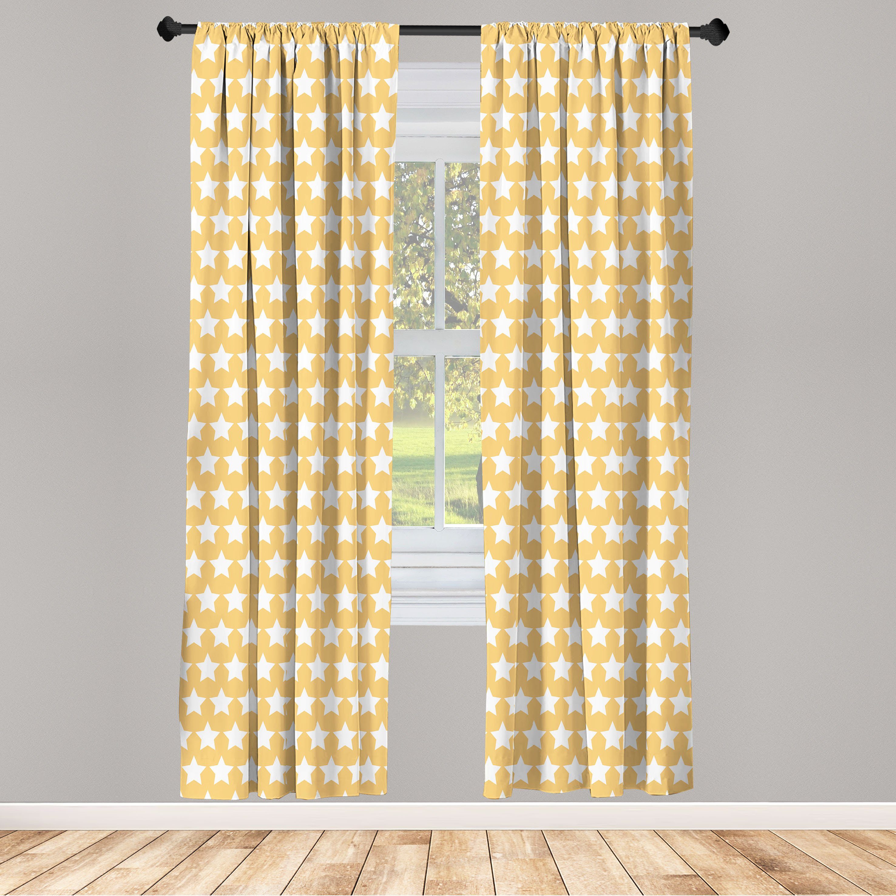 Gardine Vorhang für Wohnzimmer Schlafzimmer Dekor, Abakuhaus, Microfaser, Gelb und Weiß Retro Sterne