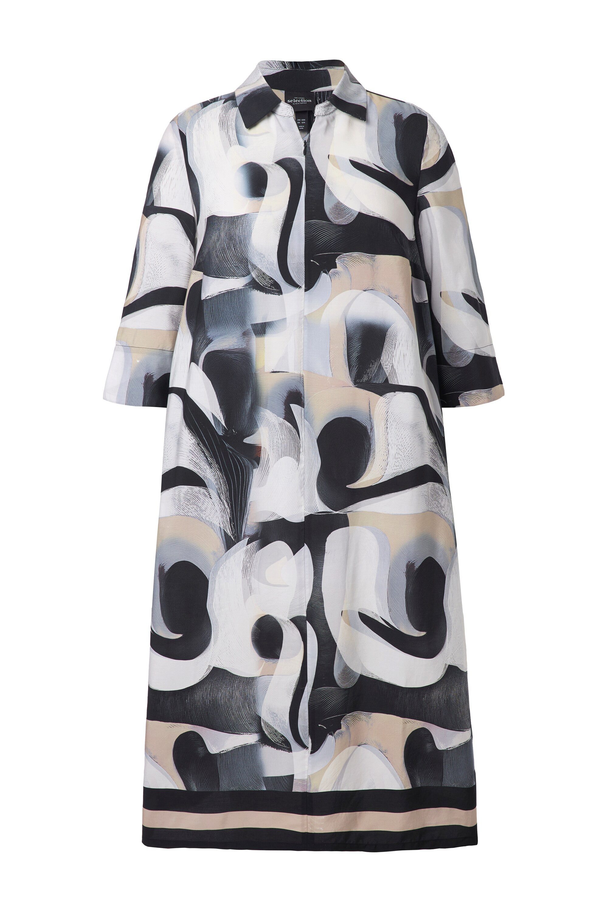 Ulla Popken Midikleid Lyocell-Maxikleid grafisch A-Linie Hemdkragen günstig online kaufen