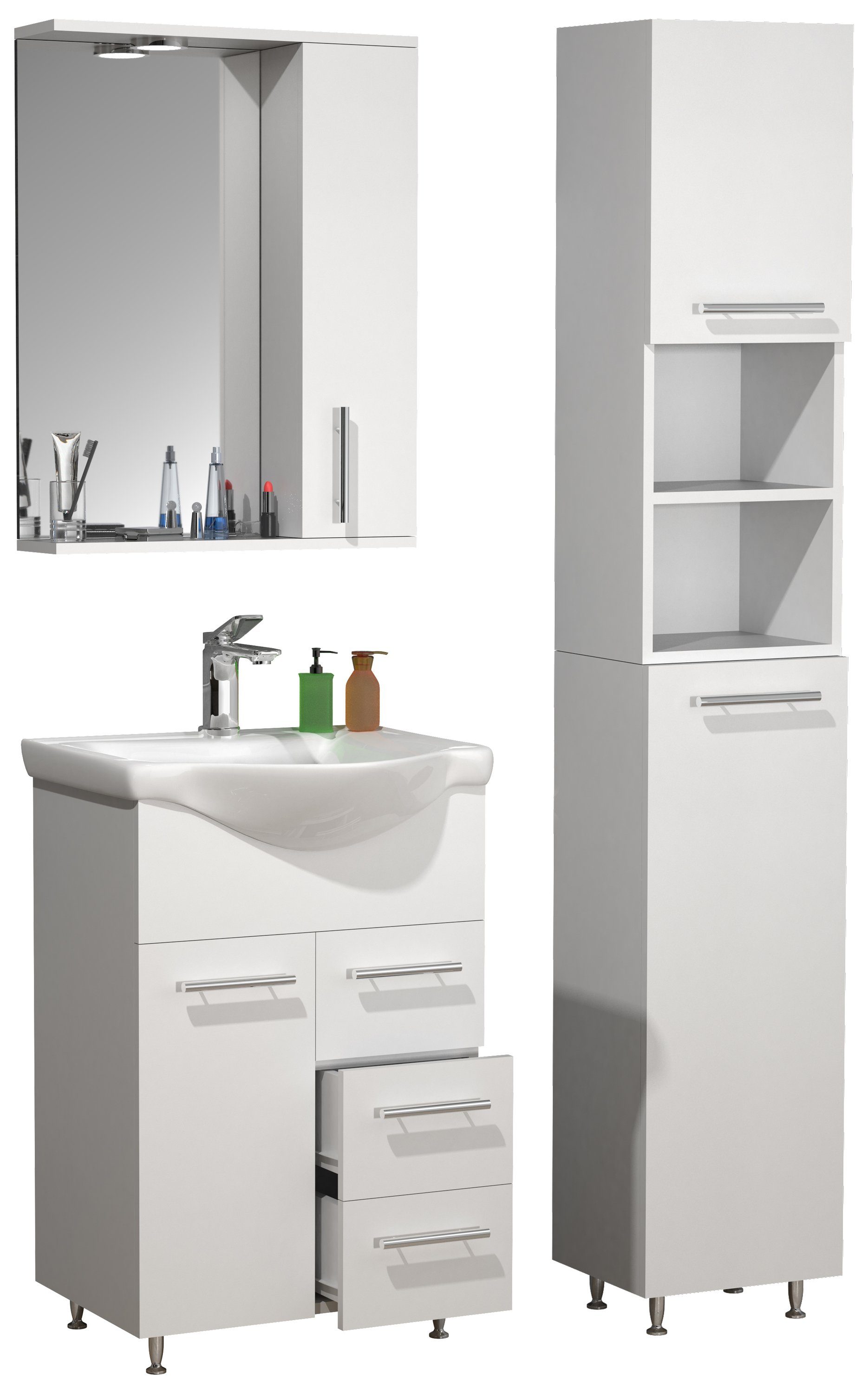 VCM Waschtisch 4tlg-Lisalo L 170x85x45cm (Set, 4-St., 1x Unterschrank 1x Waschbecken 1x Spiegelschrank 1x Hochschrank)